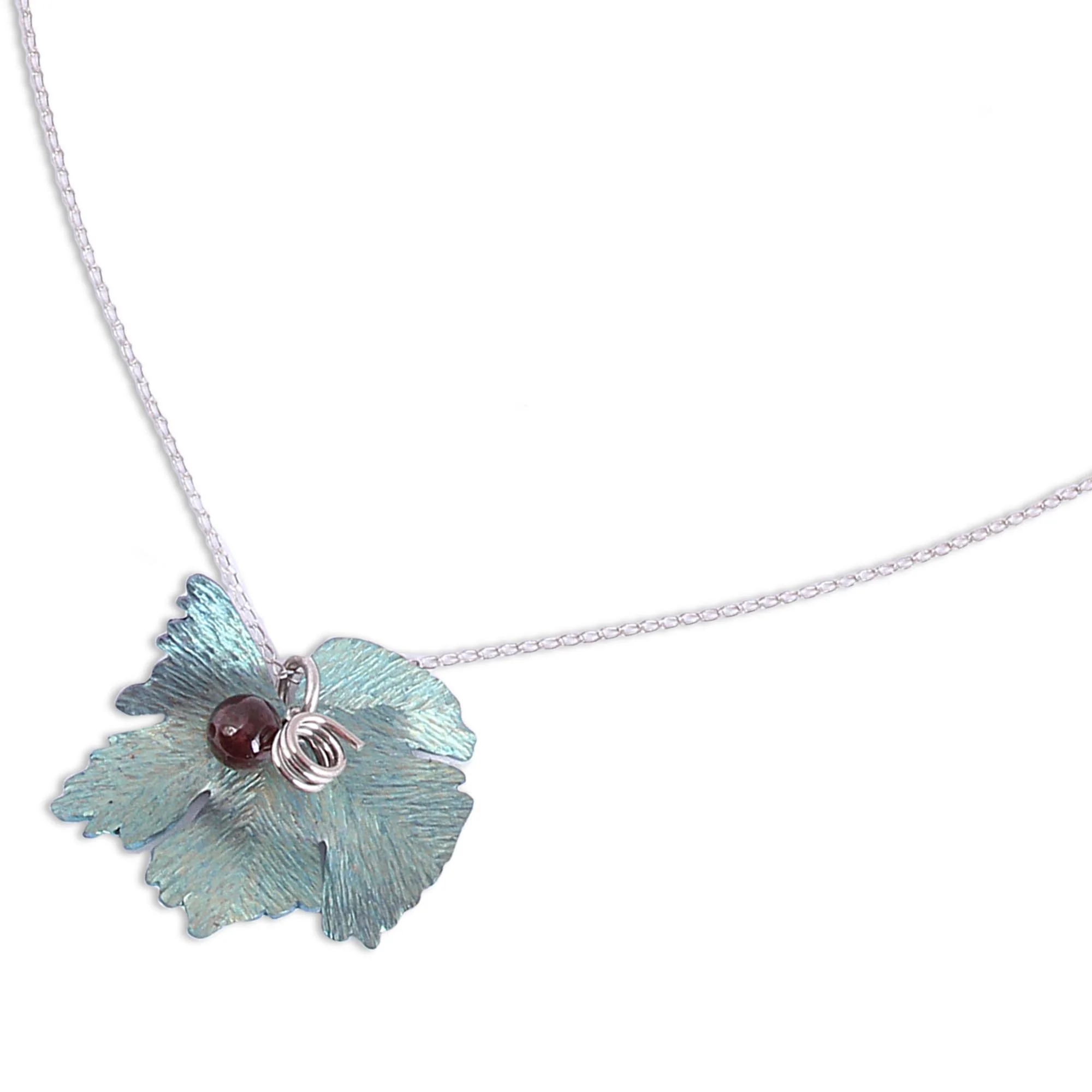 Vine Leaf Motif Agate Pendant Necklace from Mexico - Image 4
