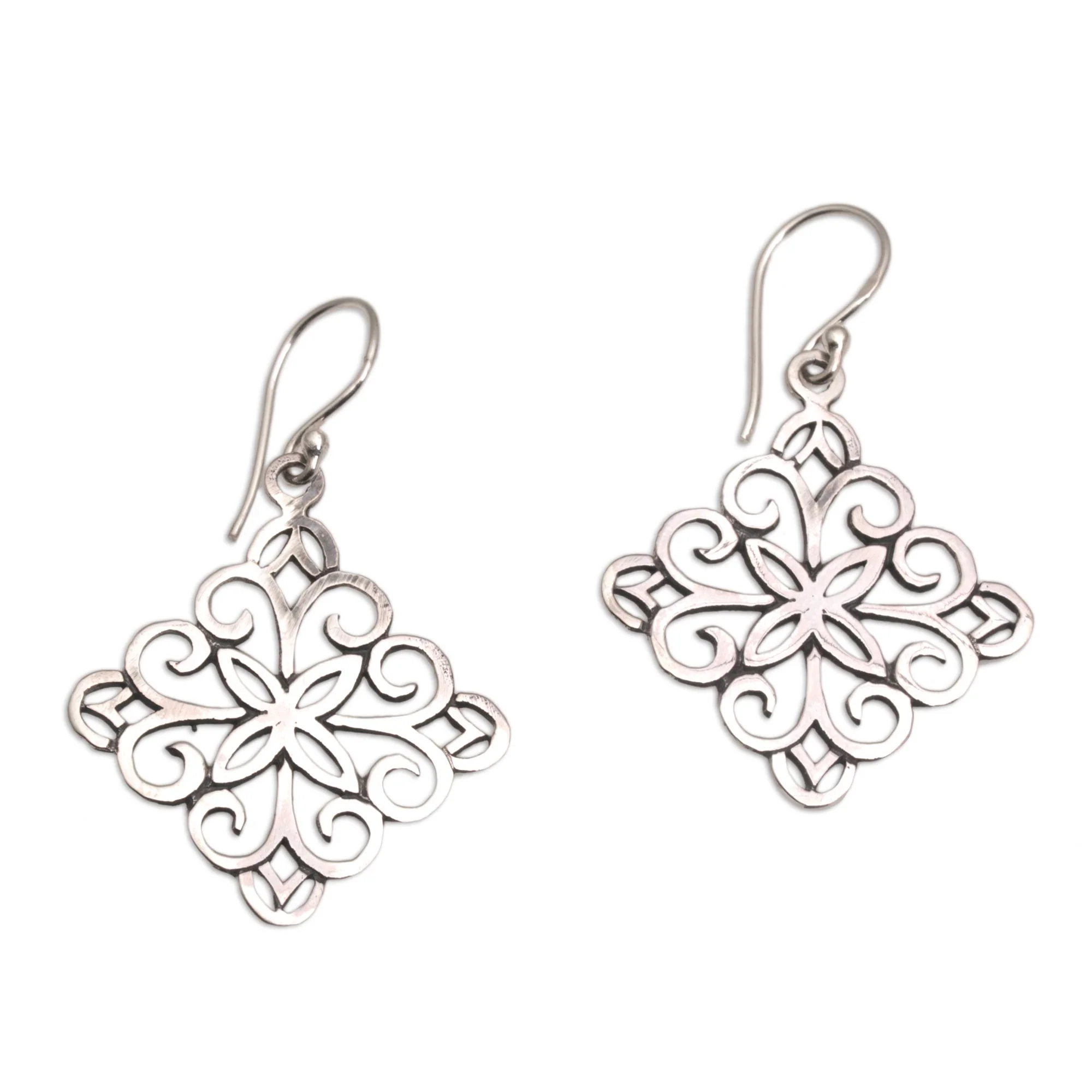 Vine Wall Sterling Silver Spiral Motif Dangle Earrings from Bali - Image 2