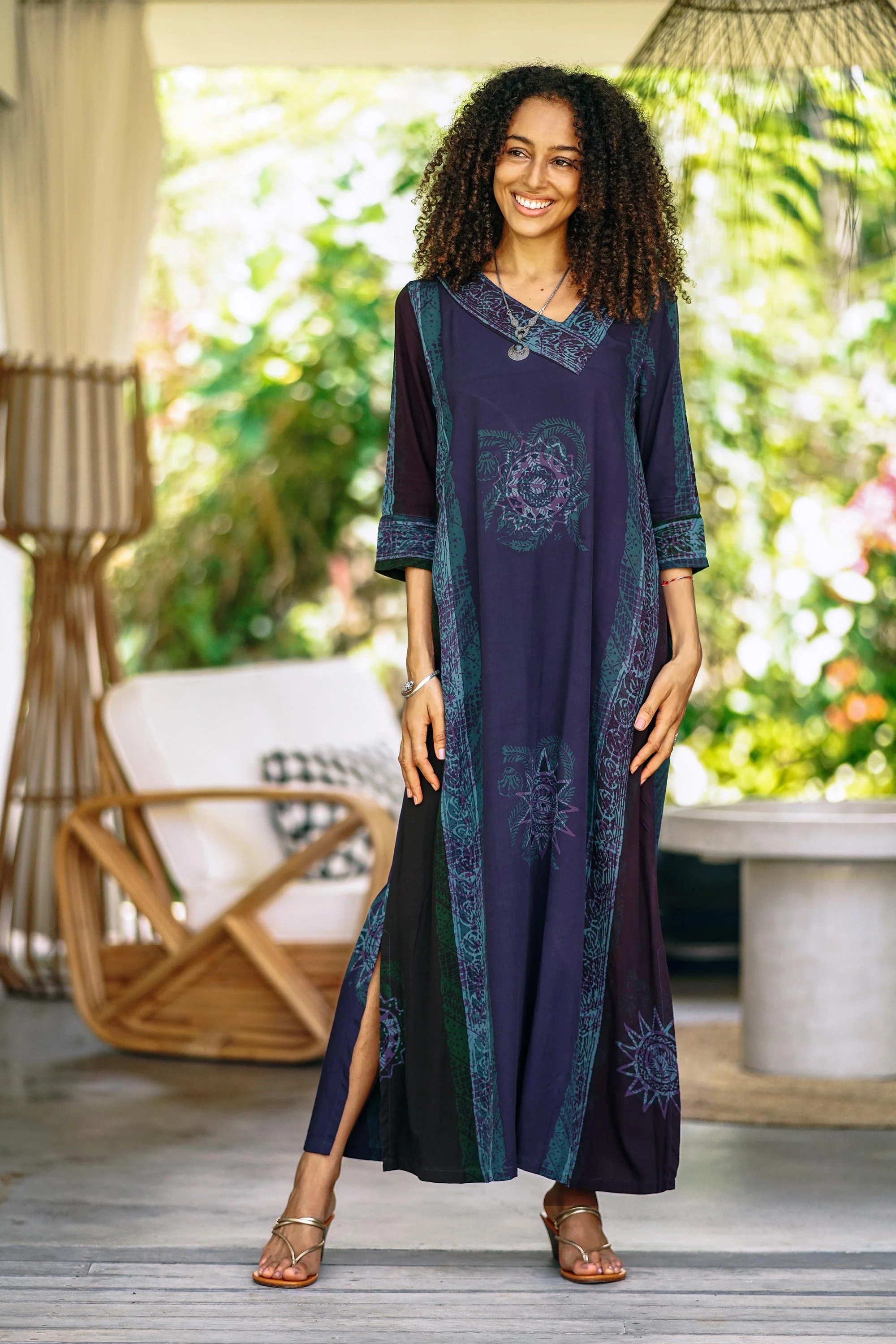 Vintage Batik Handmade Batik Rayon Maxi Dress from Bali - Image 2