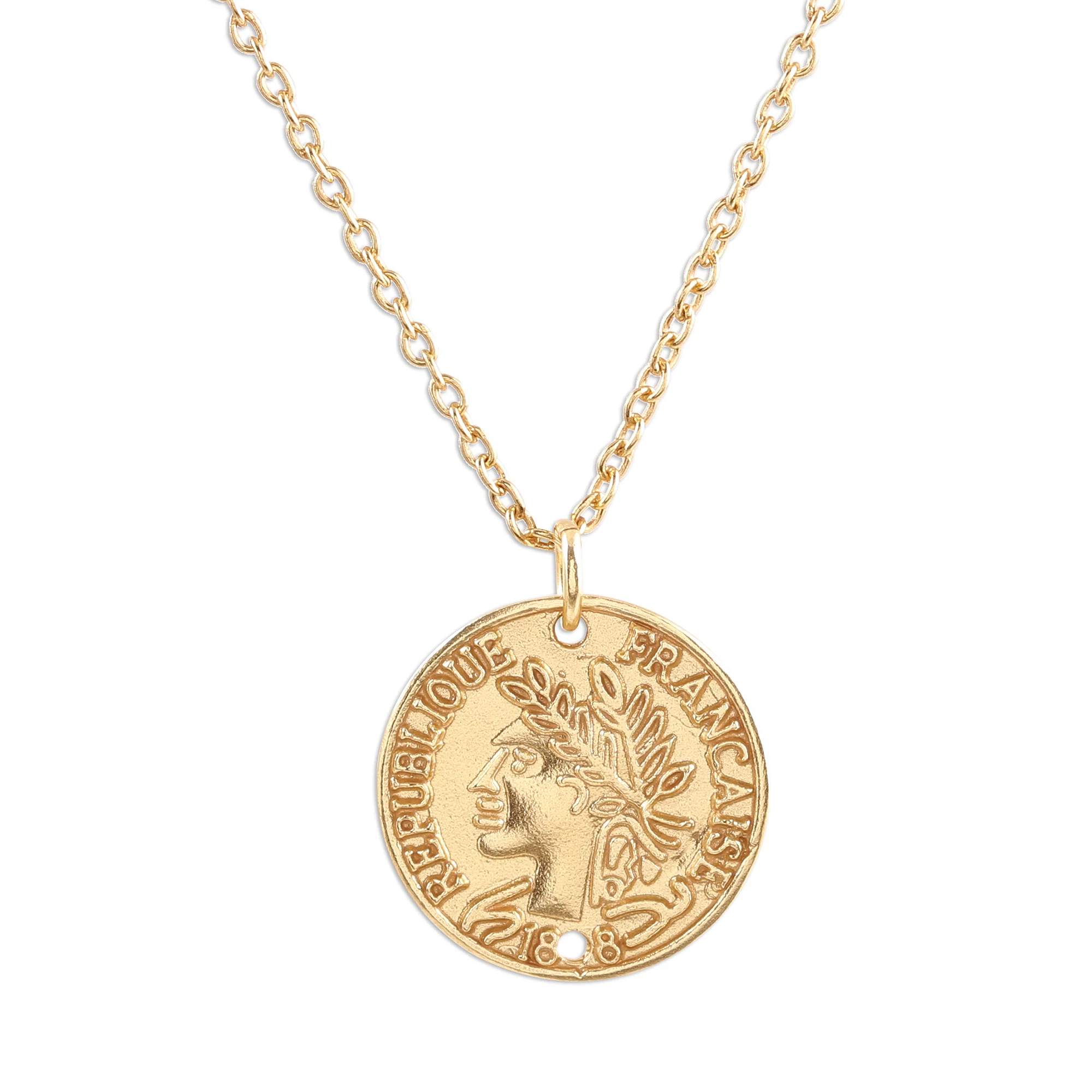 Vintage Coin Vintage French Coin Gold Plated Sterling Silver Necklace - Image 2