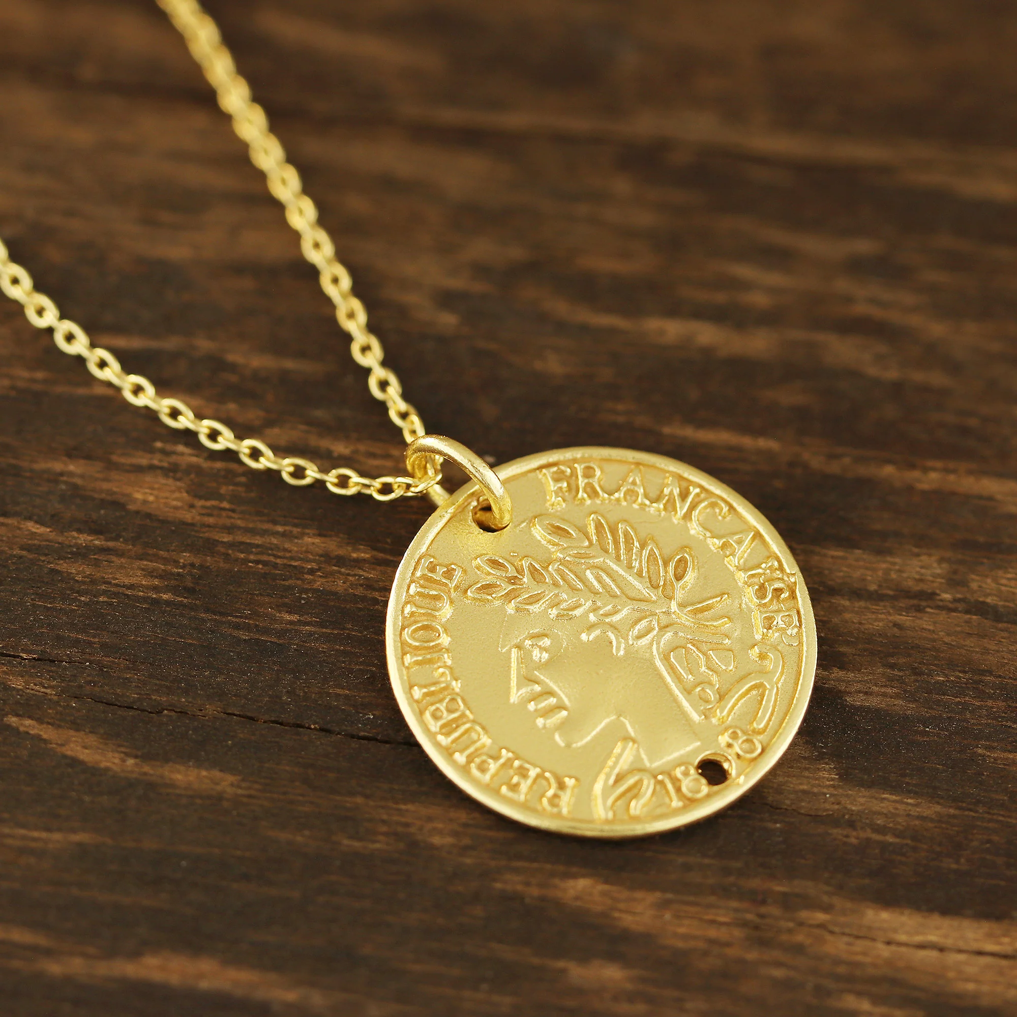 Vintage Coin Vintage French Coin Gold Plated Sterling Silver Necklace - Image 3