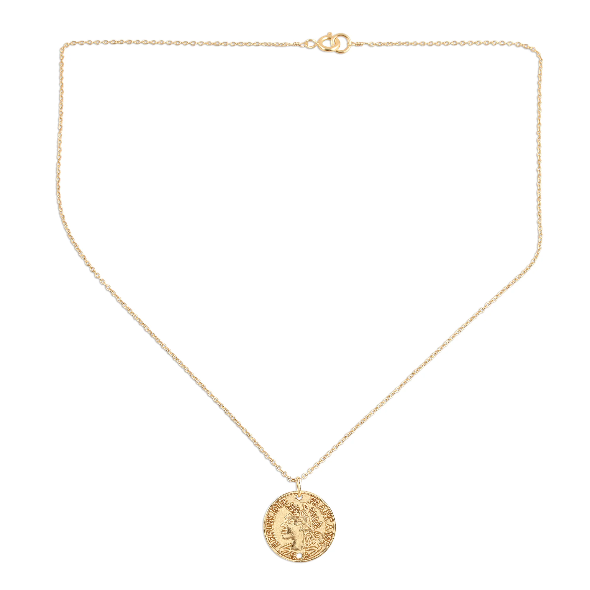 Vintage Coin Vintage French Coin Gold Plated Sterling Silver Necklace - Image 4