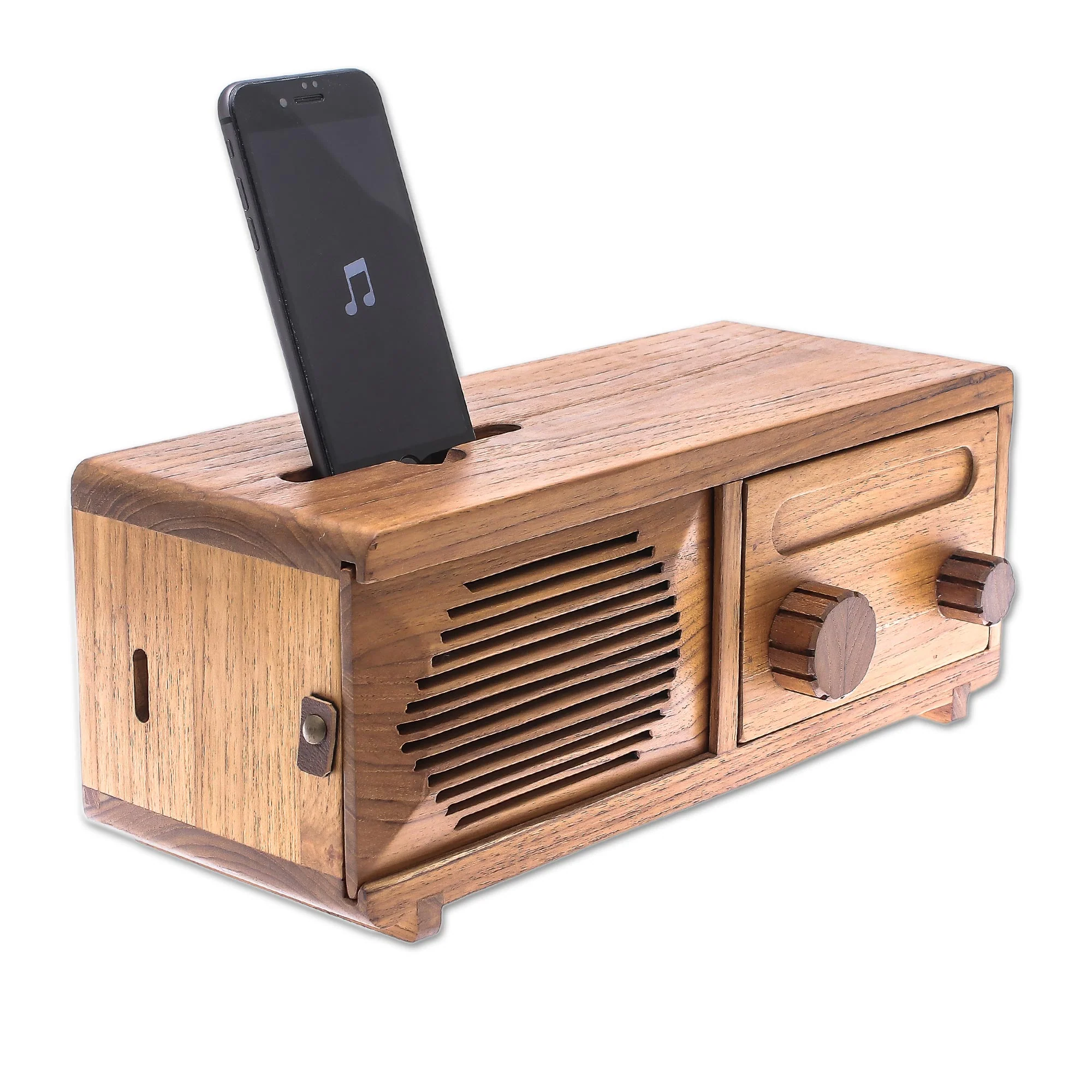 Vintage Radio Teak Wood Phone Speaker Shaped Like a Vintage Radio - Image 2