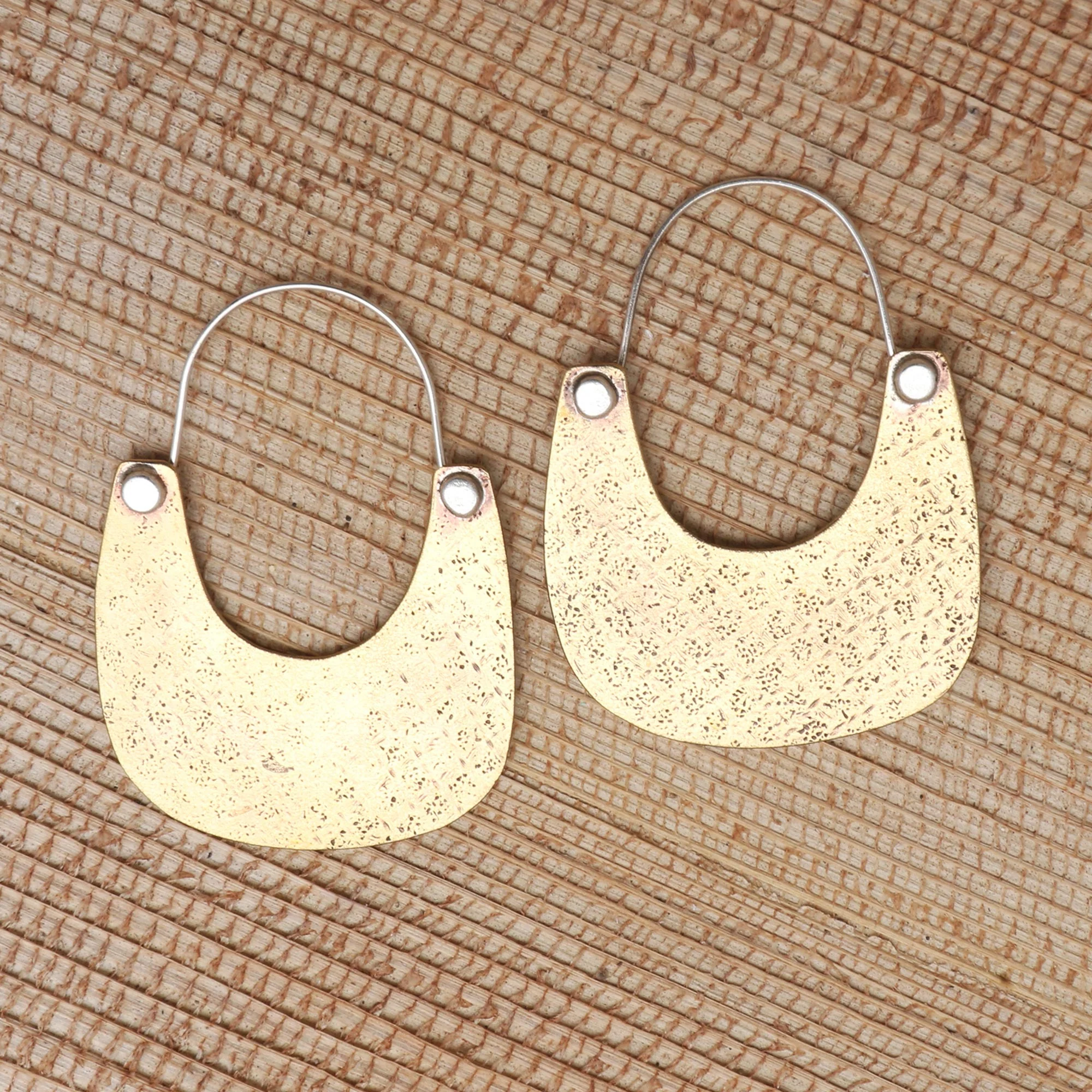 Vintage Tote in Brass Handmade Brass and Sterling Silver Dangle Earrings - Image 3