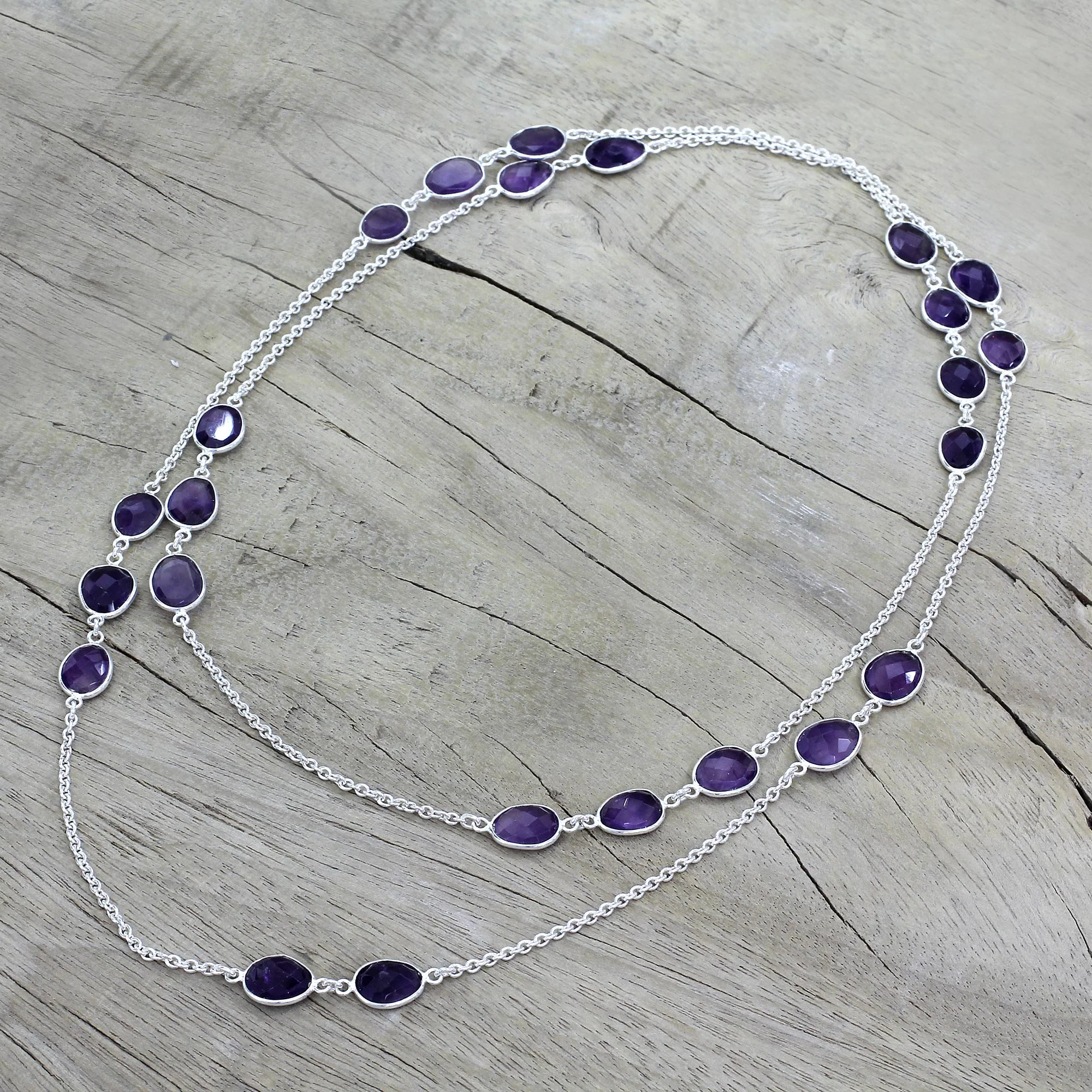 Violet Princess Amethyst Sterling Silver Long Necklace Handmade in India - Image 3