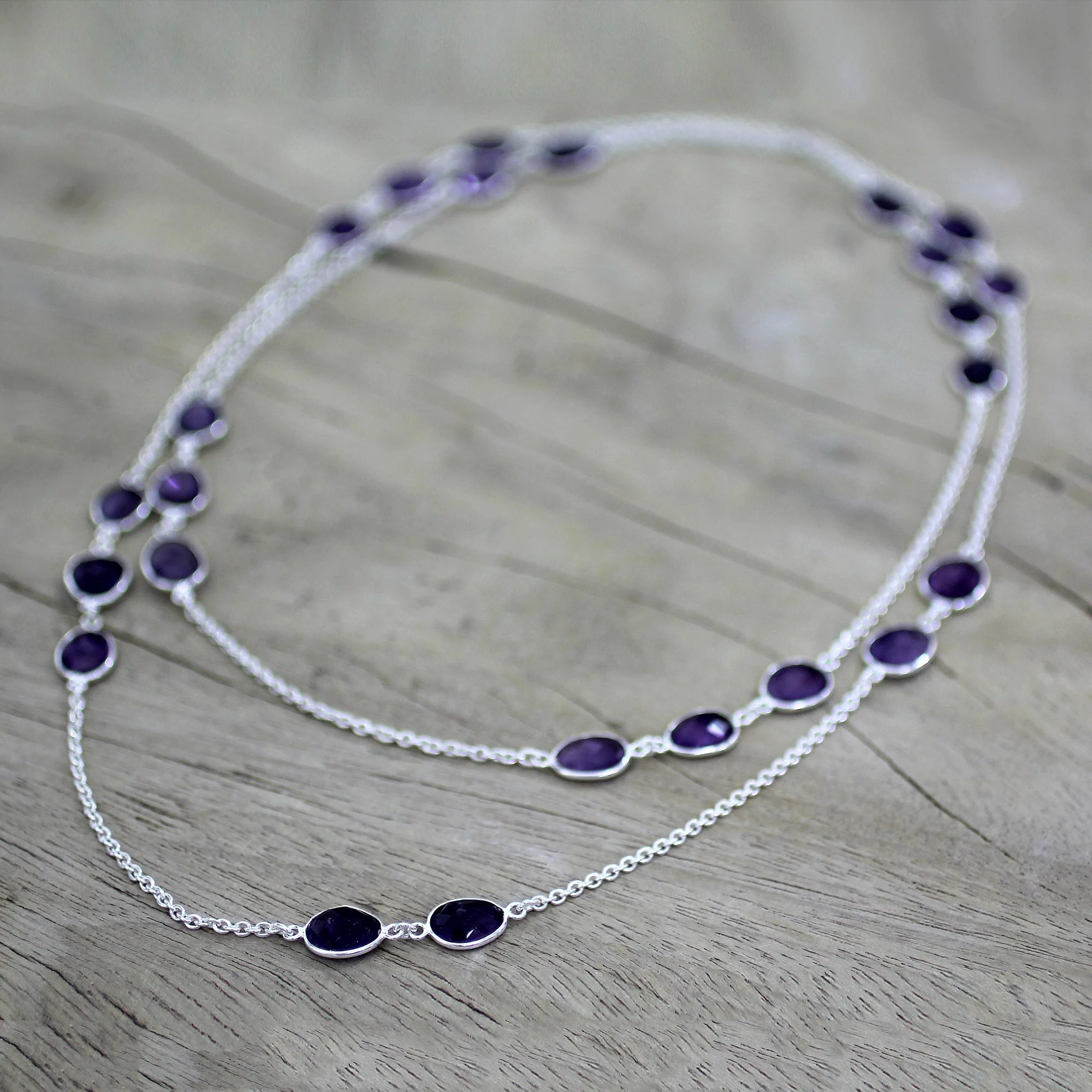 Violet Princess Amethyst Sterling Silver Long Necklace Handmade in India - Image 4