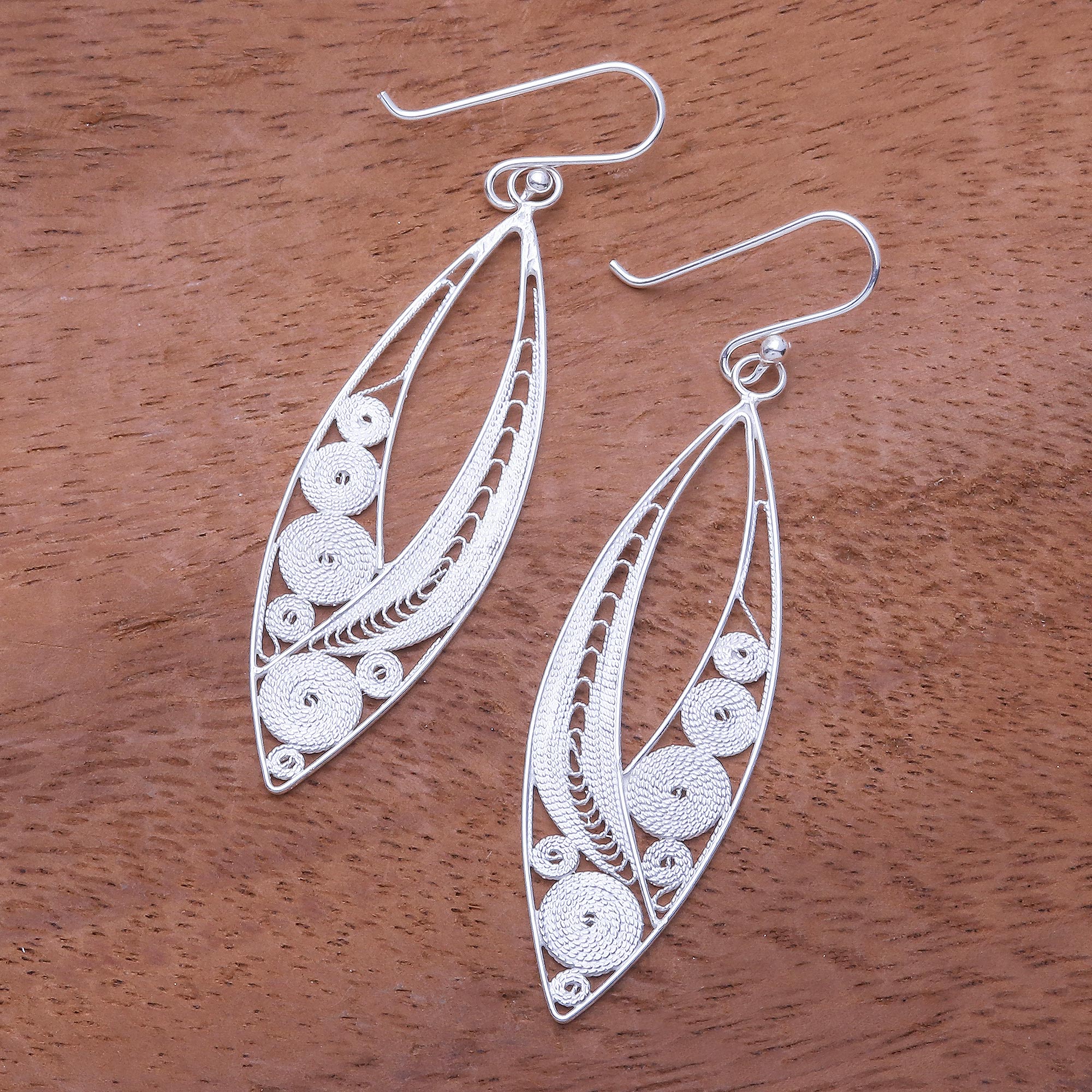 Virtuosity Elegant Sterling Silver Filigree Dangle Earrings - Image 3