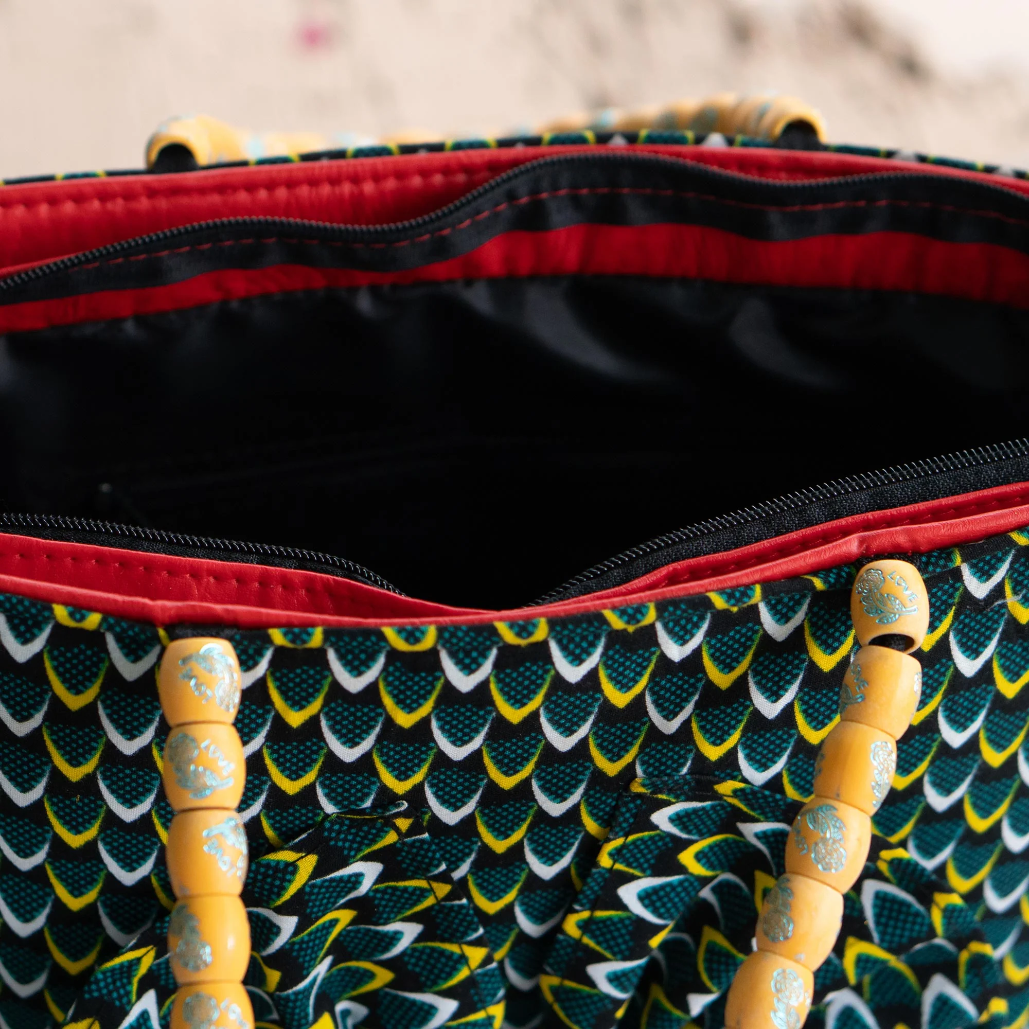 Virtuous Woman Cotton Tote Bag with Beaded Straps from Ghana - Image 5