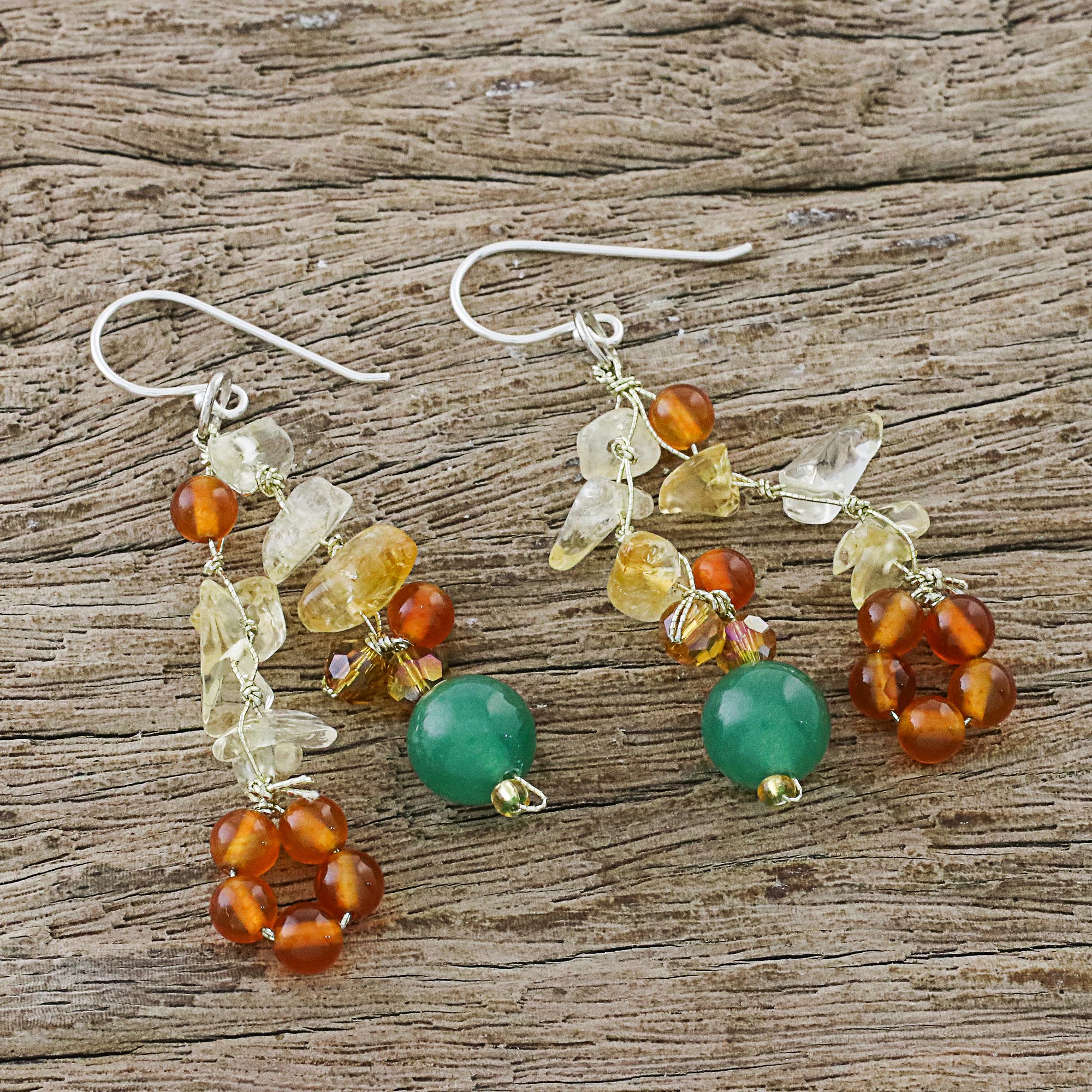 Vivacious Color Multi-Gemstone Cluster Sterling Silver Dangle Earrings - Image 3