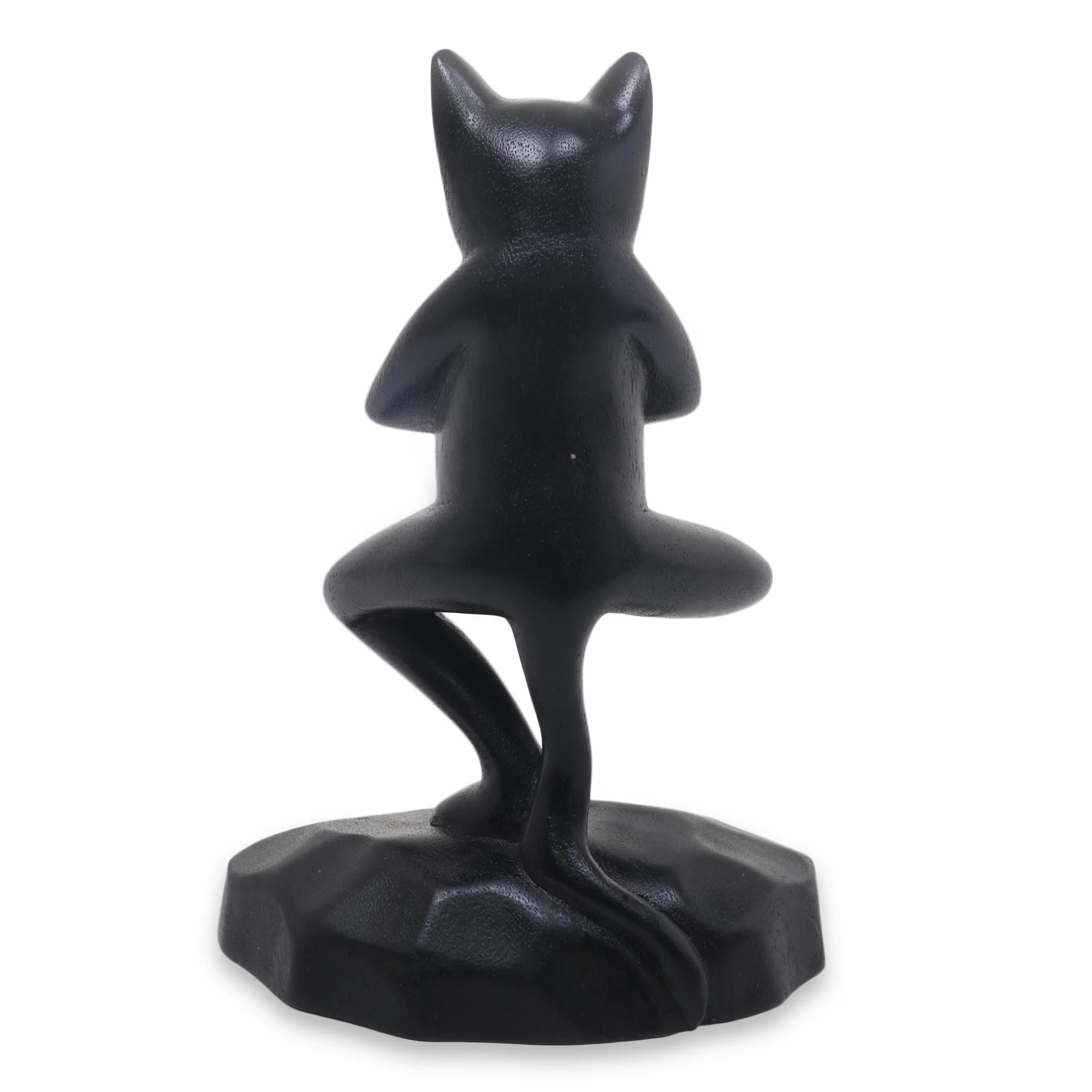Vrkasana Black Cat Unique Wood Sculpture of Black Cat in Yoga Pose - Image 4