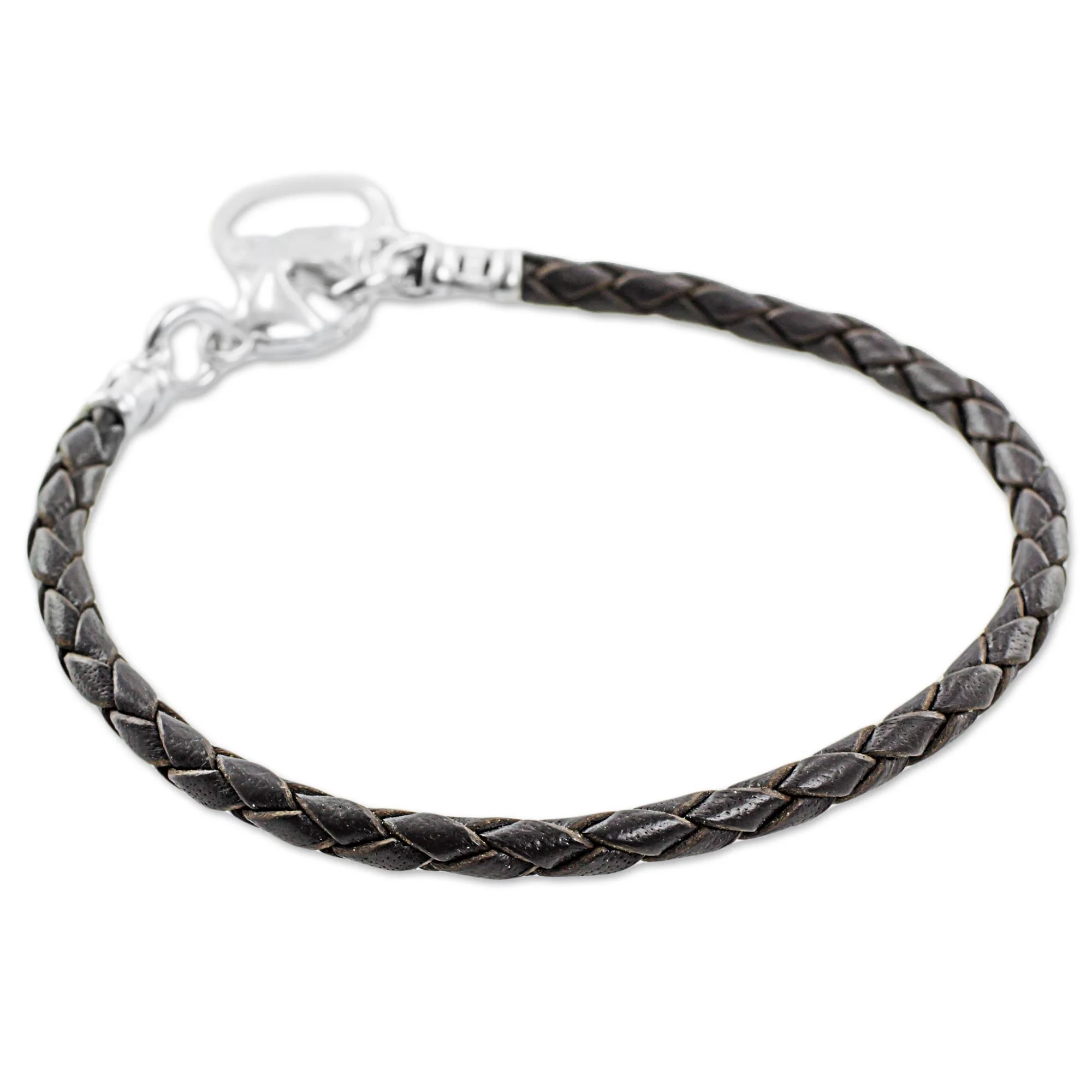 Walk of Life in Brown Fine Silver Brown Leather Charm Wristband Bracelet Guatemala - Image 2