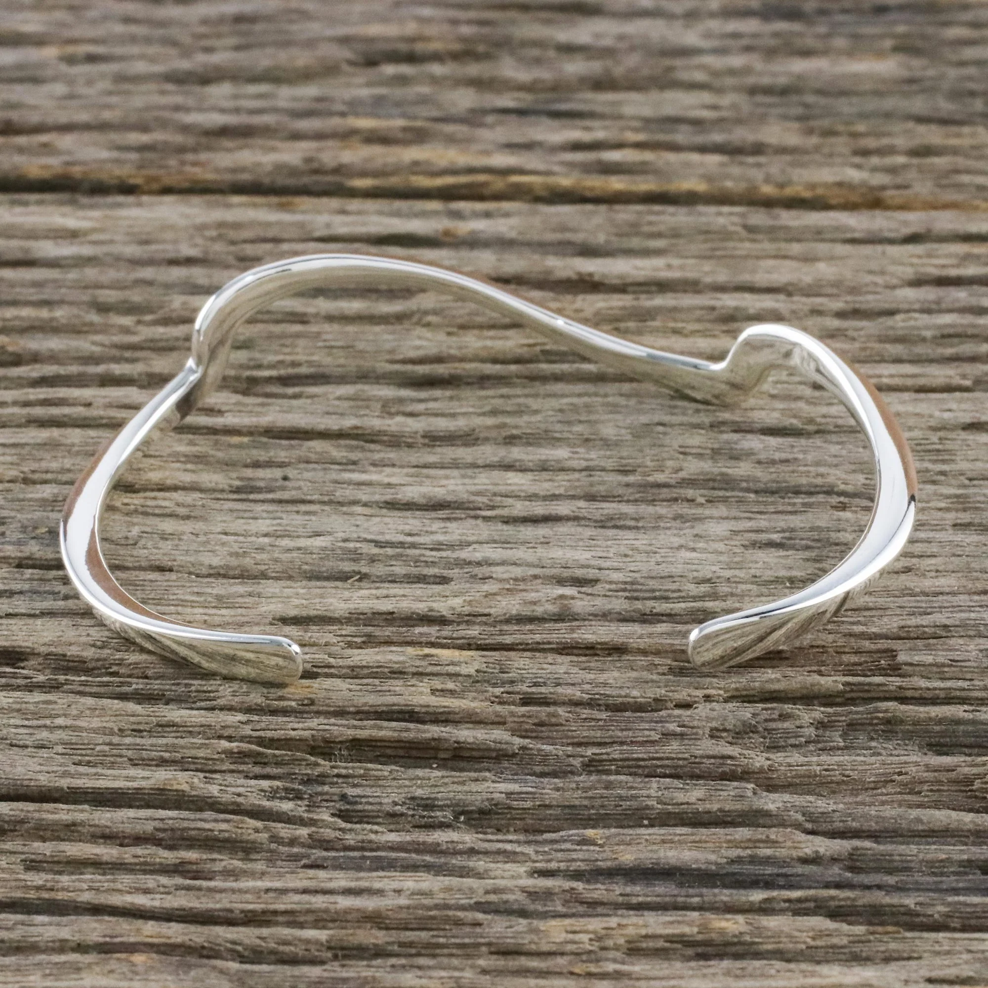 Wandering Wave Wave Motif Sterling Silver Cuff Bracelet from Thailand - Image 3
