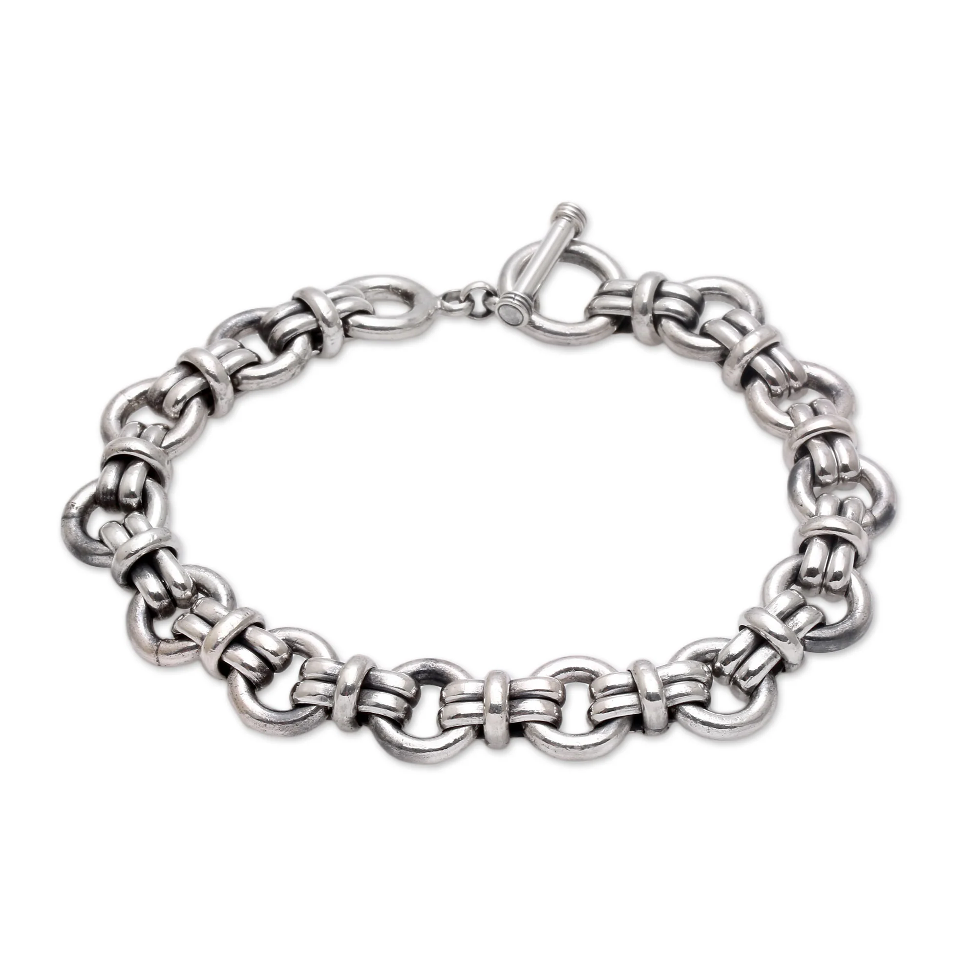 Wanen Links Men's Sterling Silver Link Bracelet Crafted in Bali - Image 2