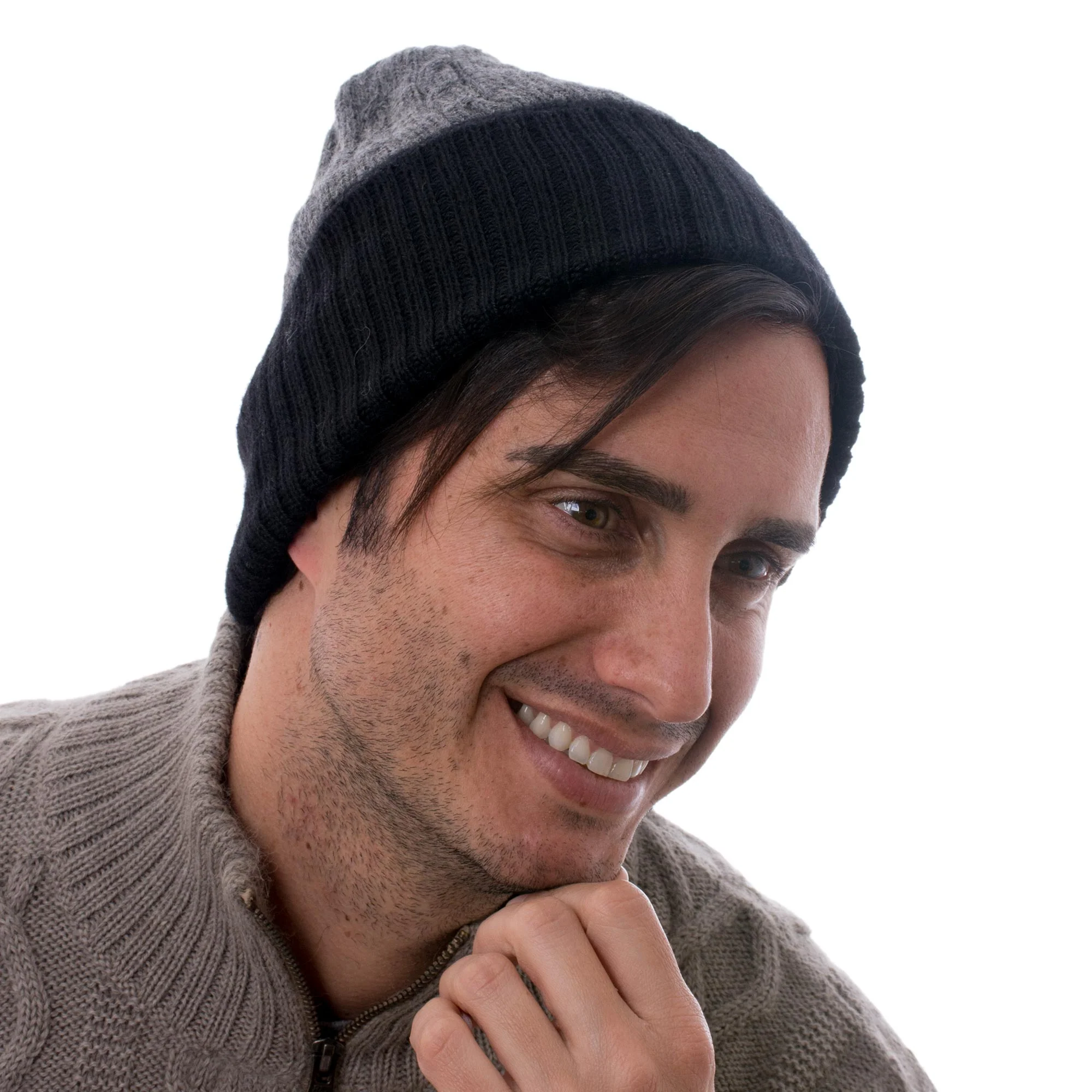Warm Braids in Smoke Alpaca Knit Beanie Hat - Image 3