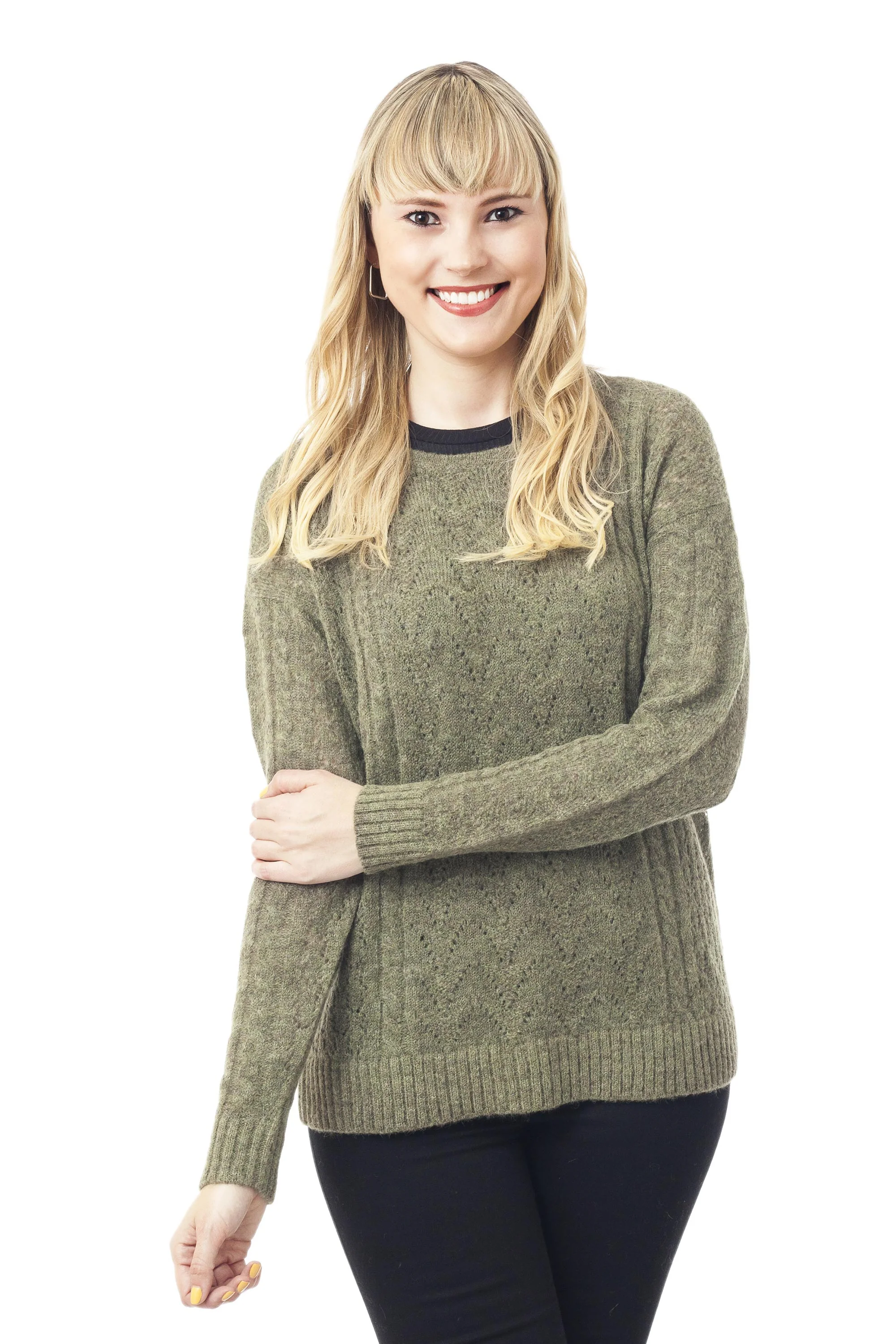 Warm Charm in Olive Cable Knit Baby Apaca Blend Pullover in Olive from Peru - Image 3