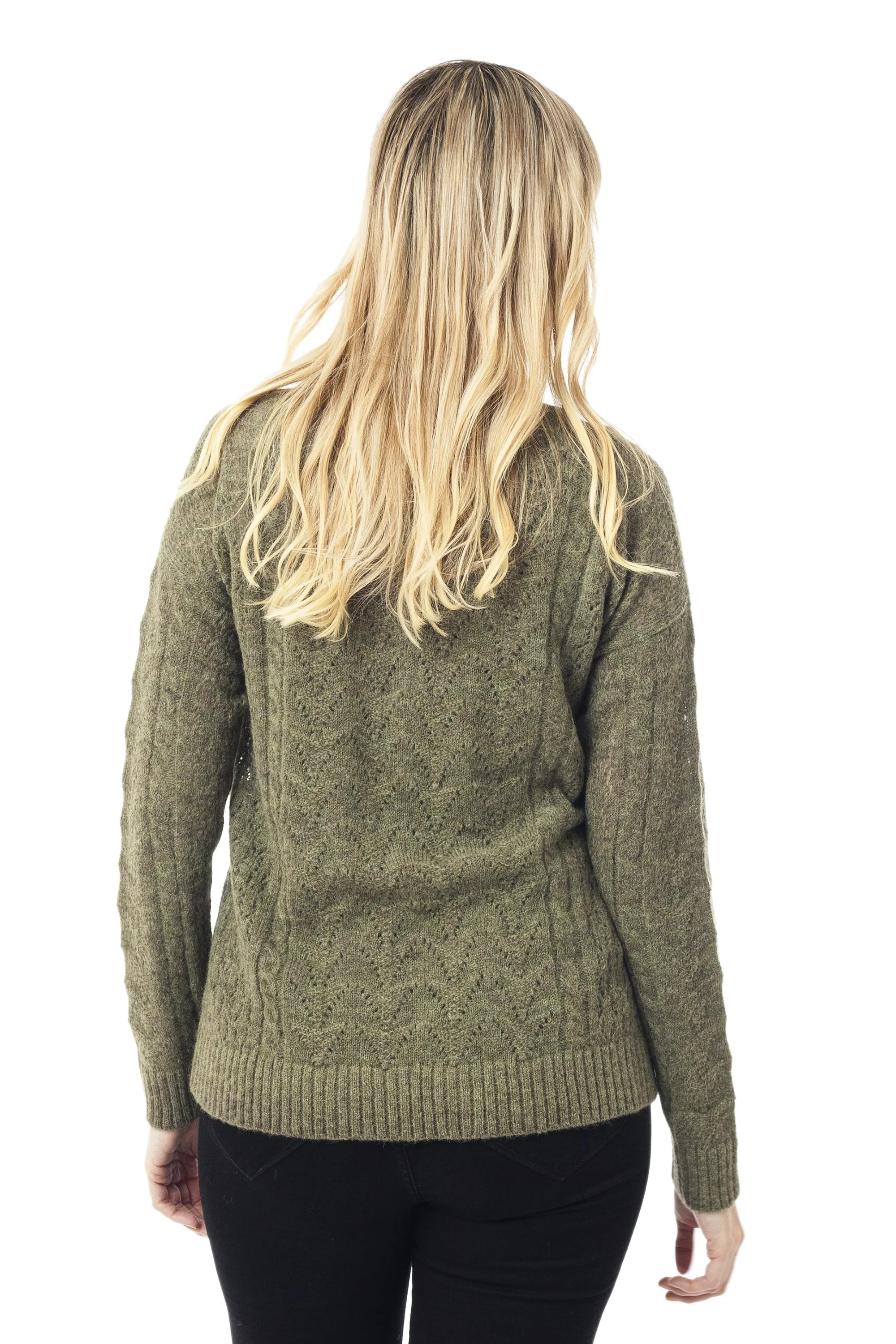Warm Charm in Olive Cable Knit Baby Apaca Blend Pullover in Olive from Peru - Image 4