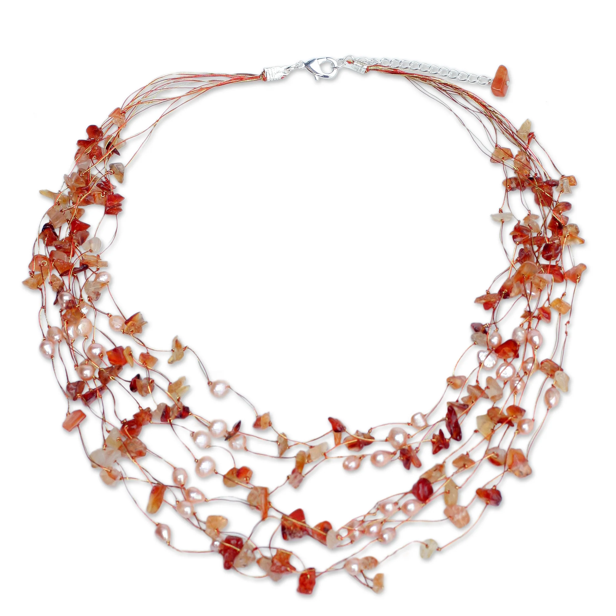Warm Shower Pearl & Carnelian Beaded Necklace - Image 2