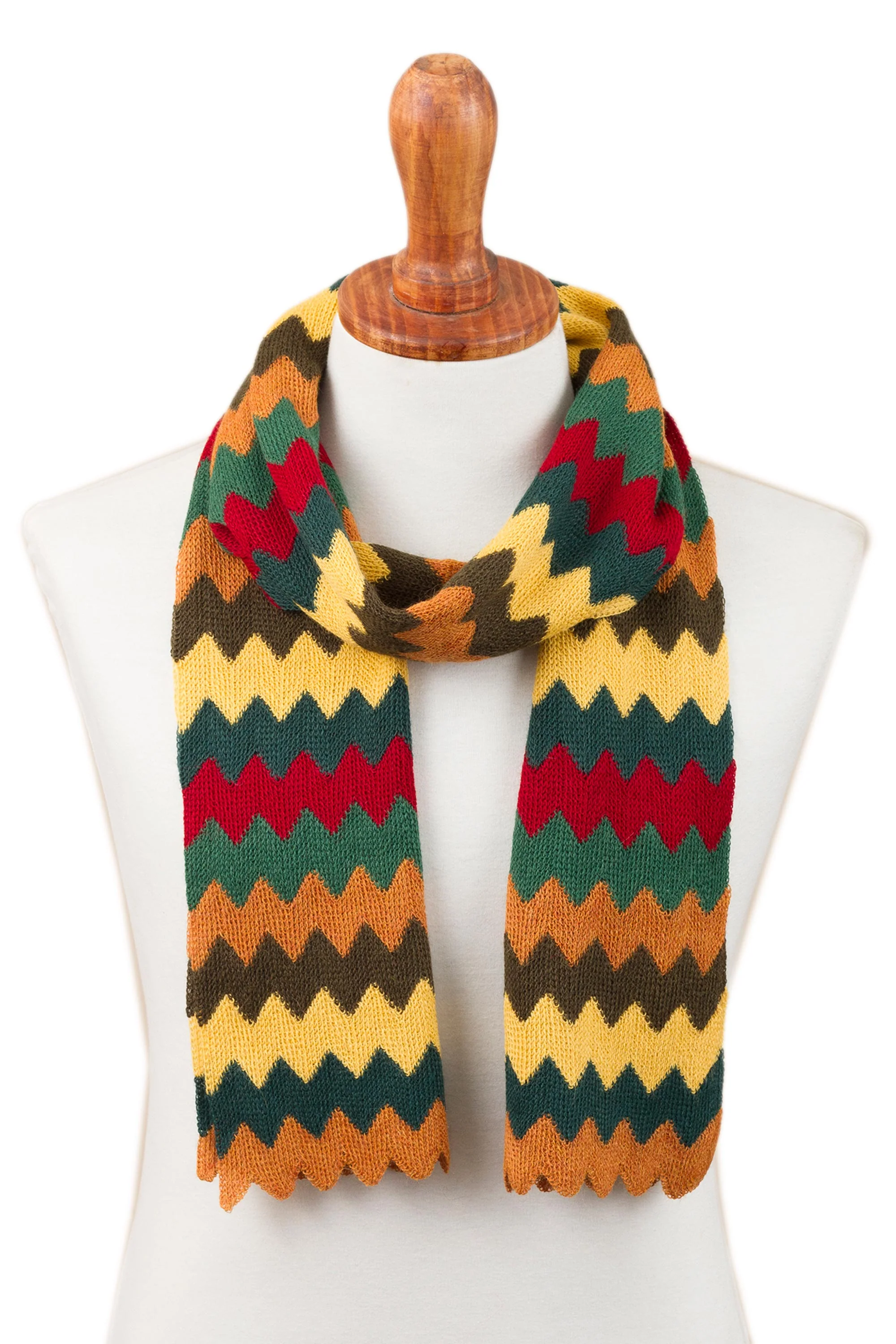 Warm Zigzags Colorful Zigzag Alpaca Blend Wrap Scarf from Peru - Image 2