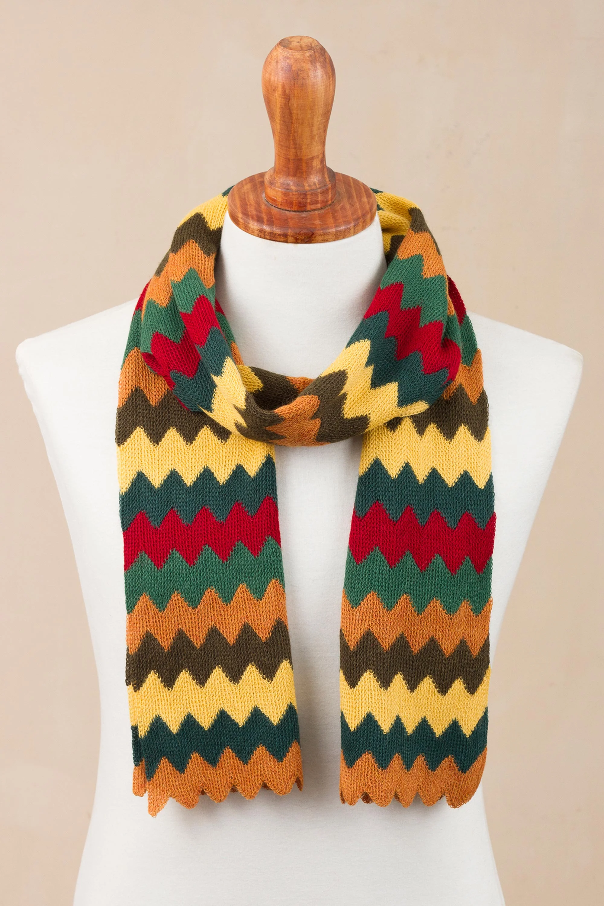 Warm Zigzags Colorful Zigzag Alpaca Blend Wrap Scarf from Peru - Image 3