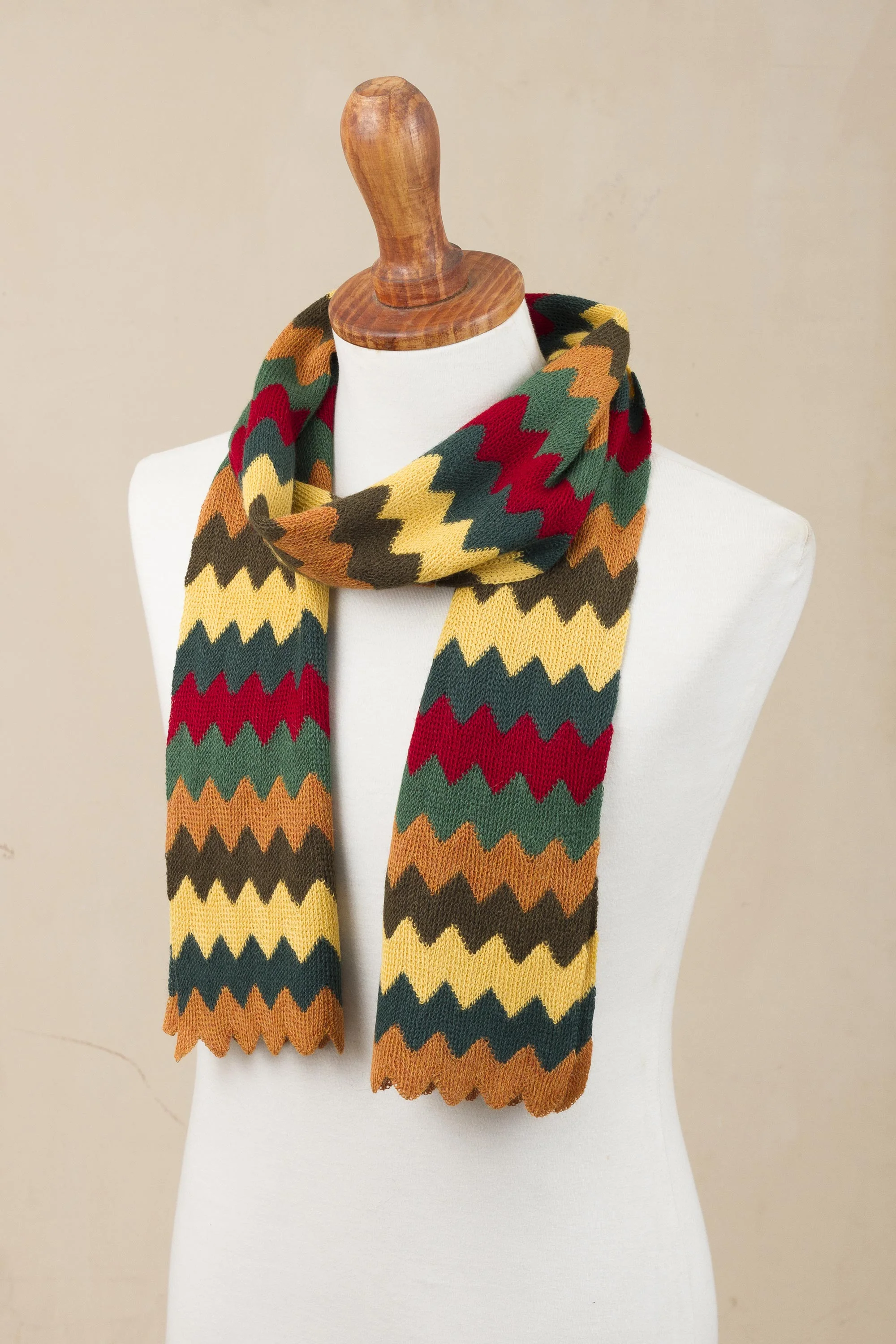 Warm Zigzags Colorful Zigzag Alpaca Blend Wrap Scarf from Peru - Image 4