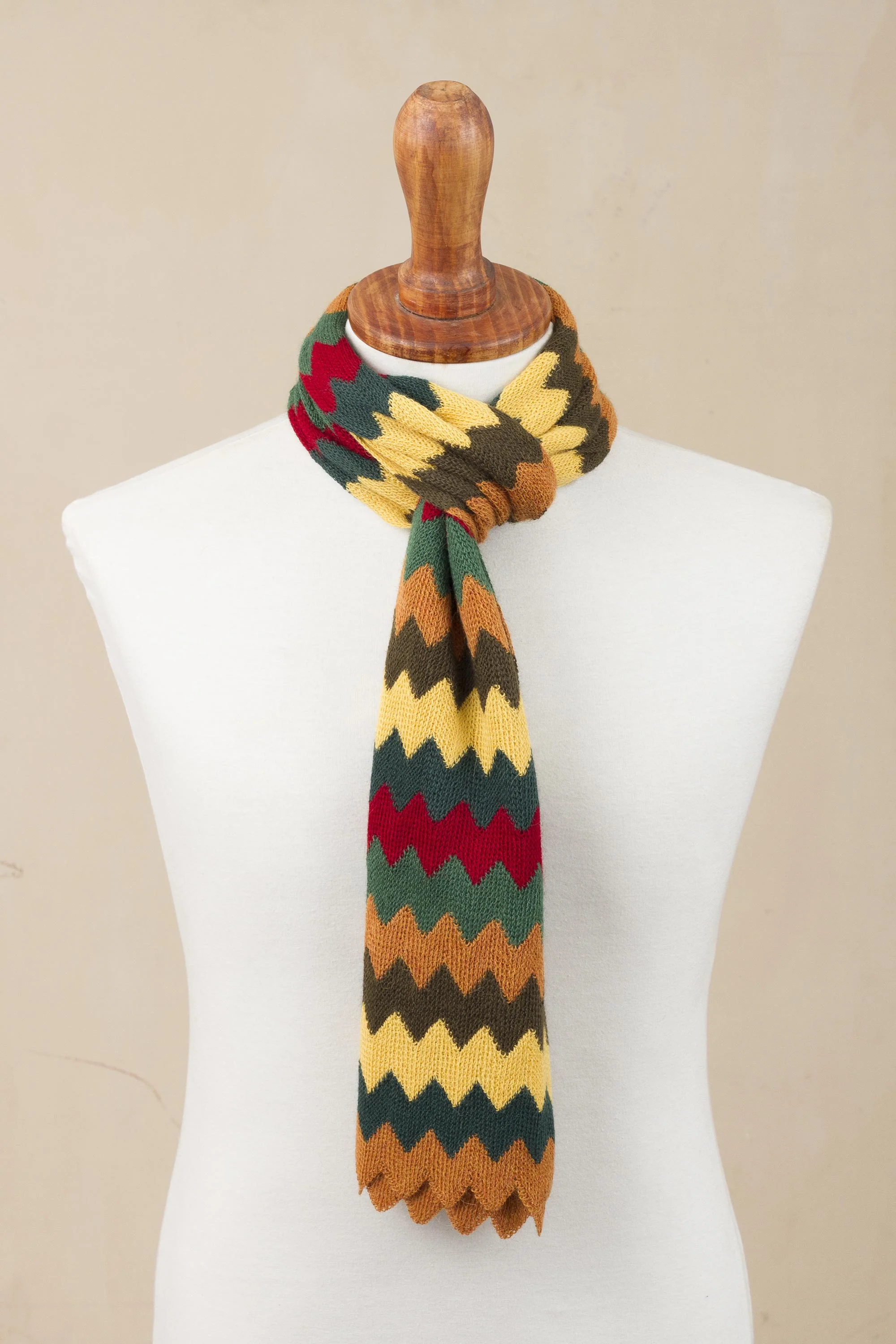 Warm Zigzags Colorful Zigzag Alpaca Blend Wrap Scarf from Peru - Image 5
