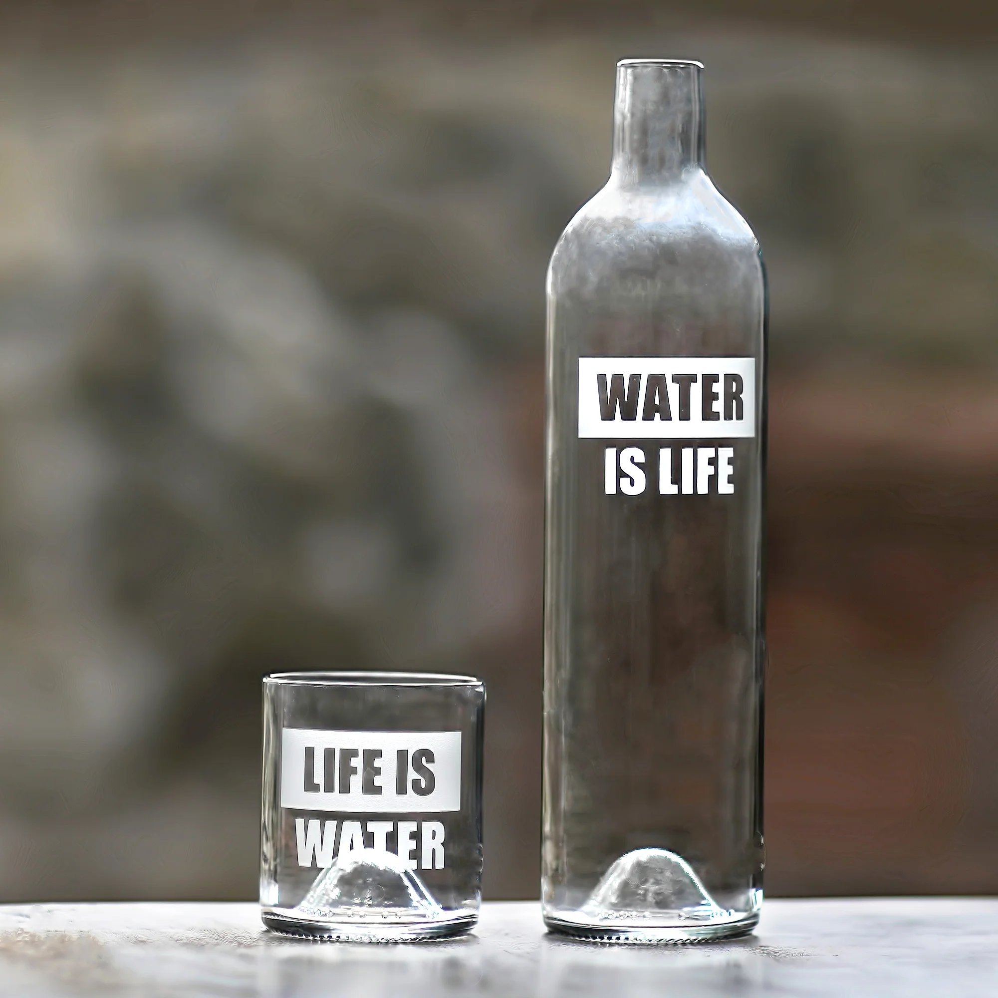 Water is Life Upcycled Bottle Carafe and Glass Set Crafted in Bali - Image 4