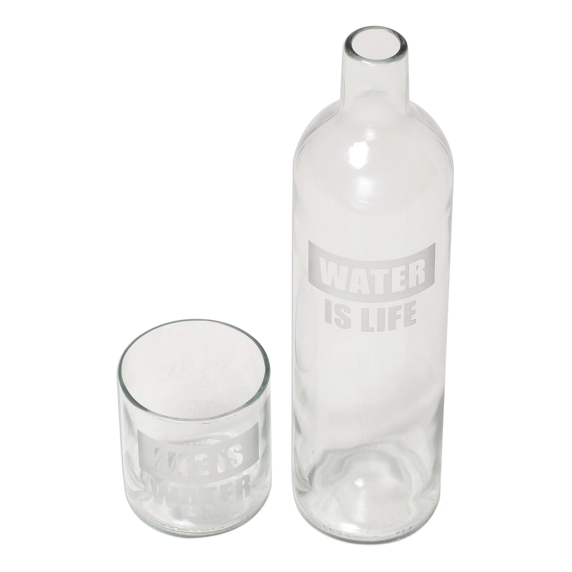 Water is Life Upcycled Bottle Carafe and Glass Set Crafted in Bali - Image 5