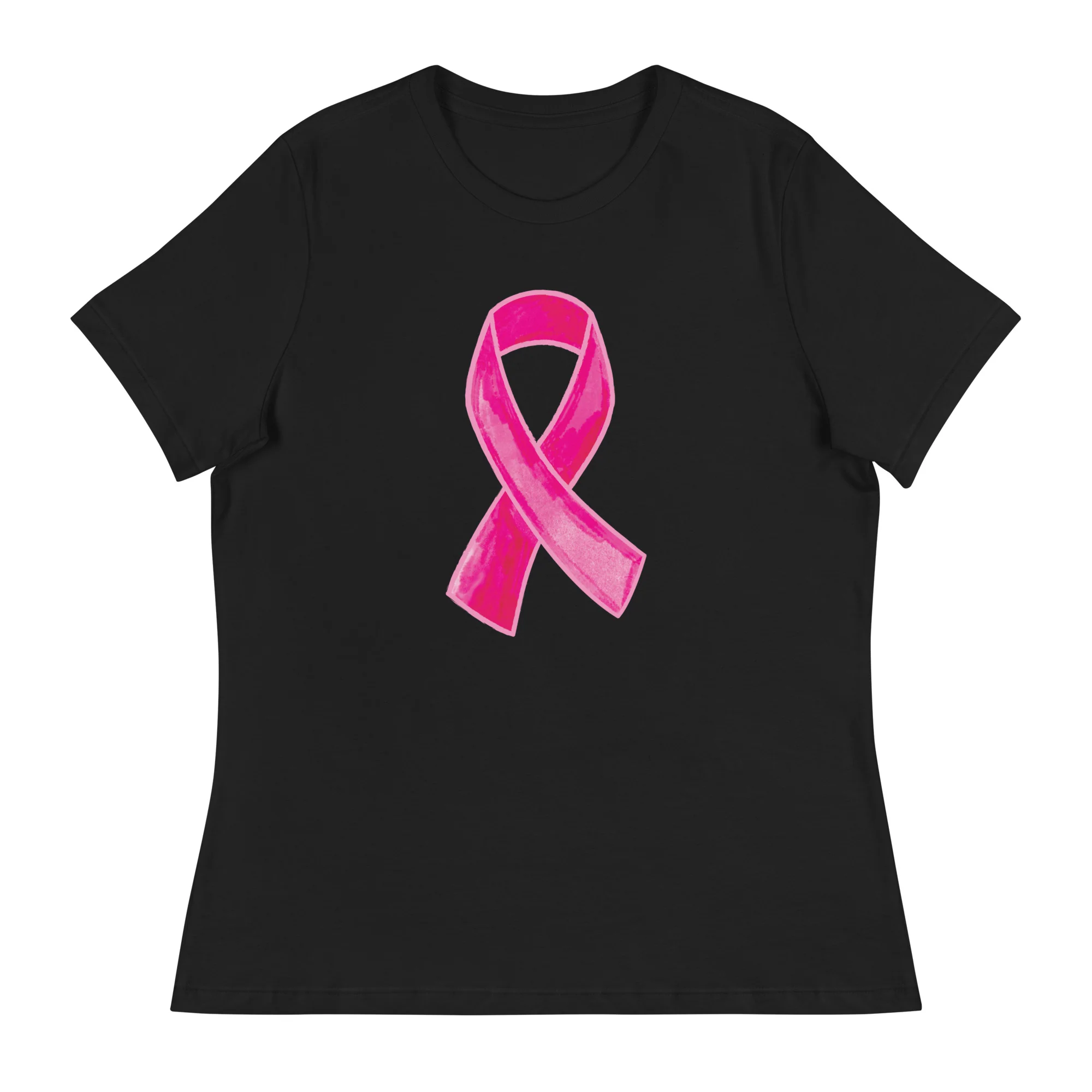 Watercolor Pink Ribbon Women's Relaxed T-Shirt - Image 3