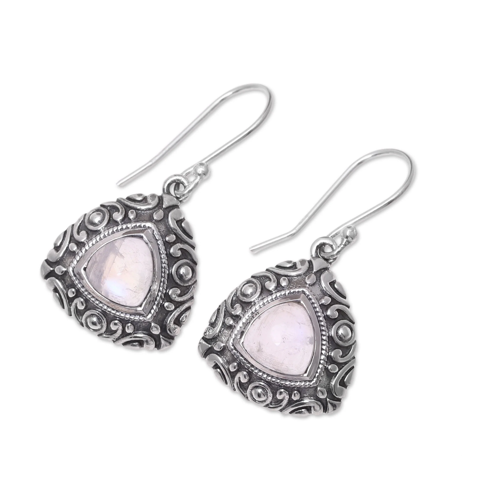 Waterfall Mist Sterling Silver and Rainbow Moonstone Triangle Earrings - Image 4