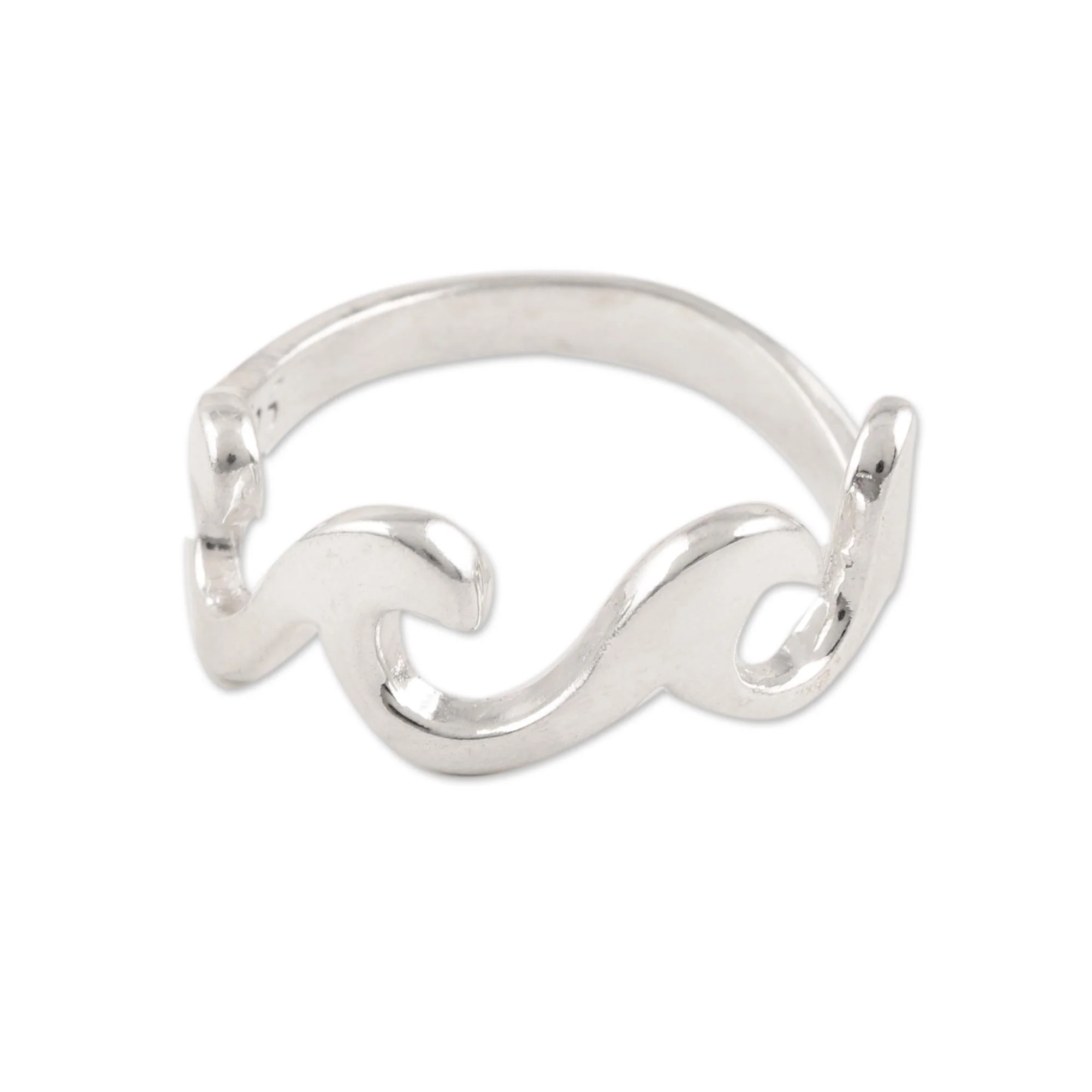 Waves and Style Wave Pattern Sterling Silver Band Ring Crafted in India - Image 2