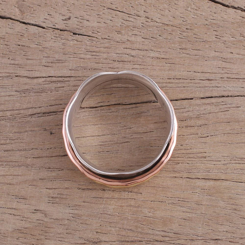 Wavy Cyclone Sterling Silver Copper and Brass Spinner and Meditation Ring - Image 3