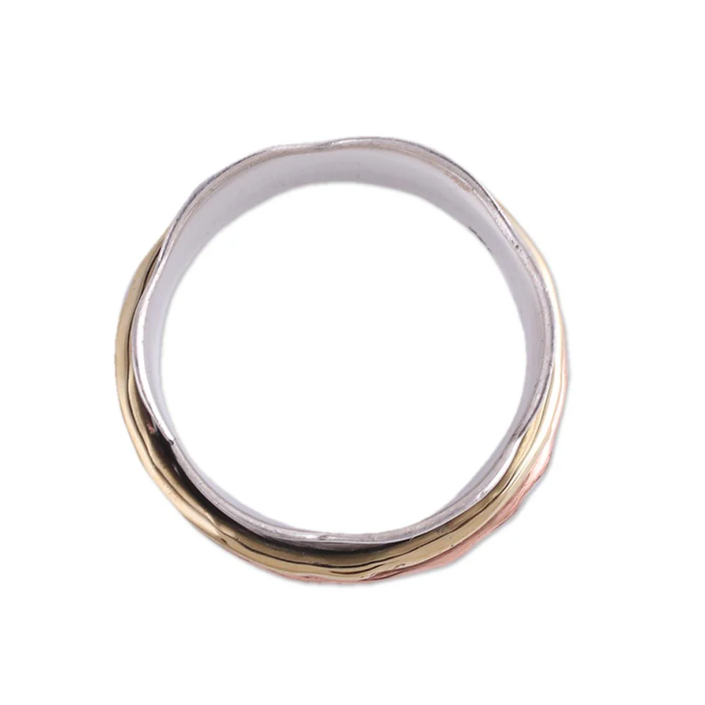 Wavy Cyclone Sterling Silver Copper and Brass Spinner and Meditation Ring - Image 4