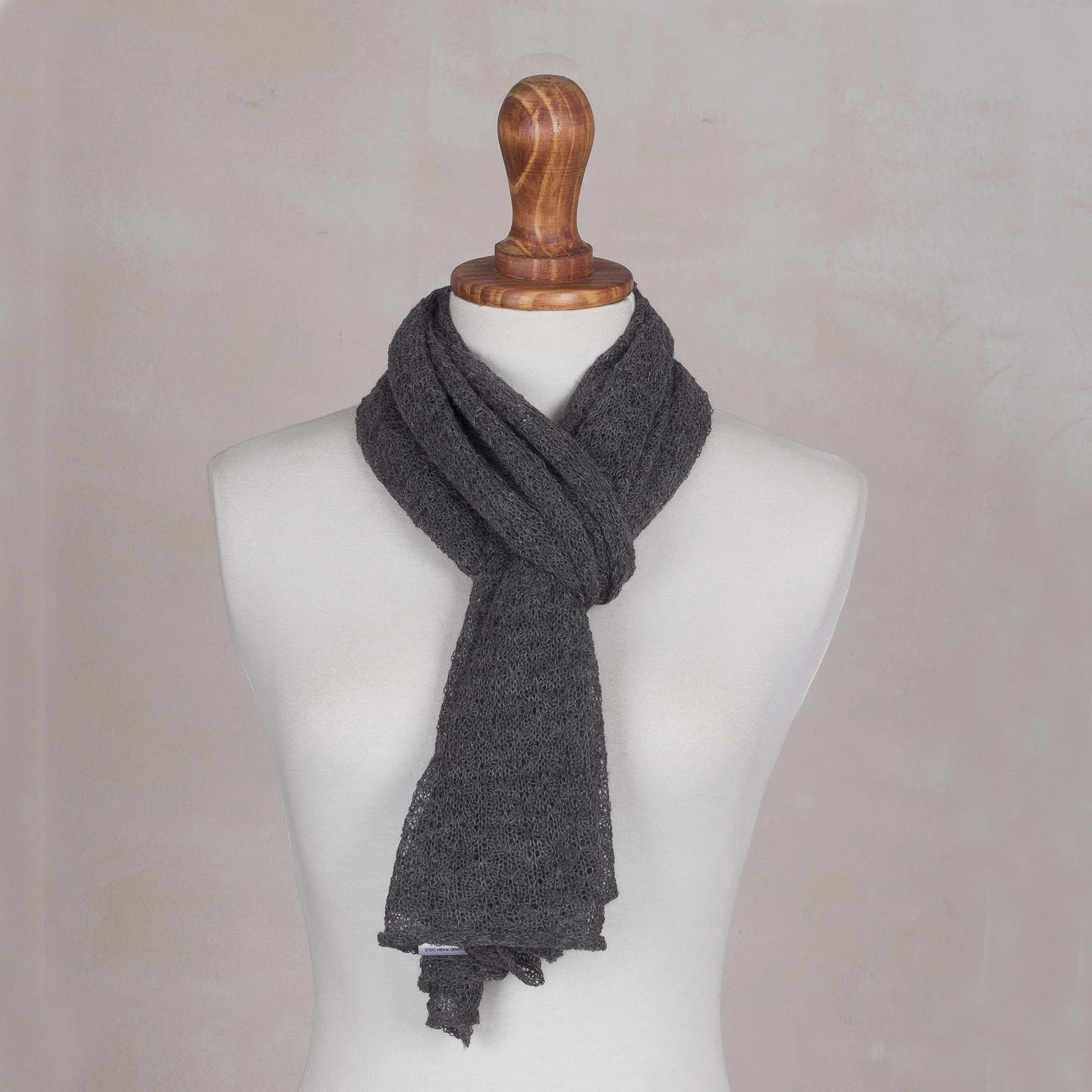 Wavy Texture in Slate Baby Alpaca Scarf - Image 3