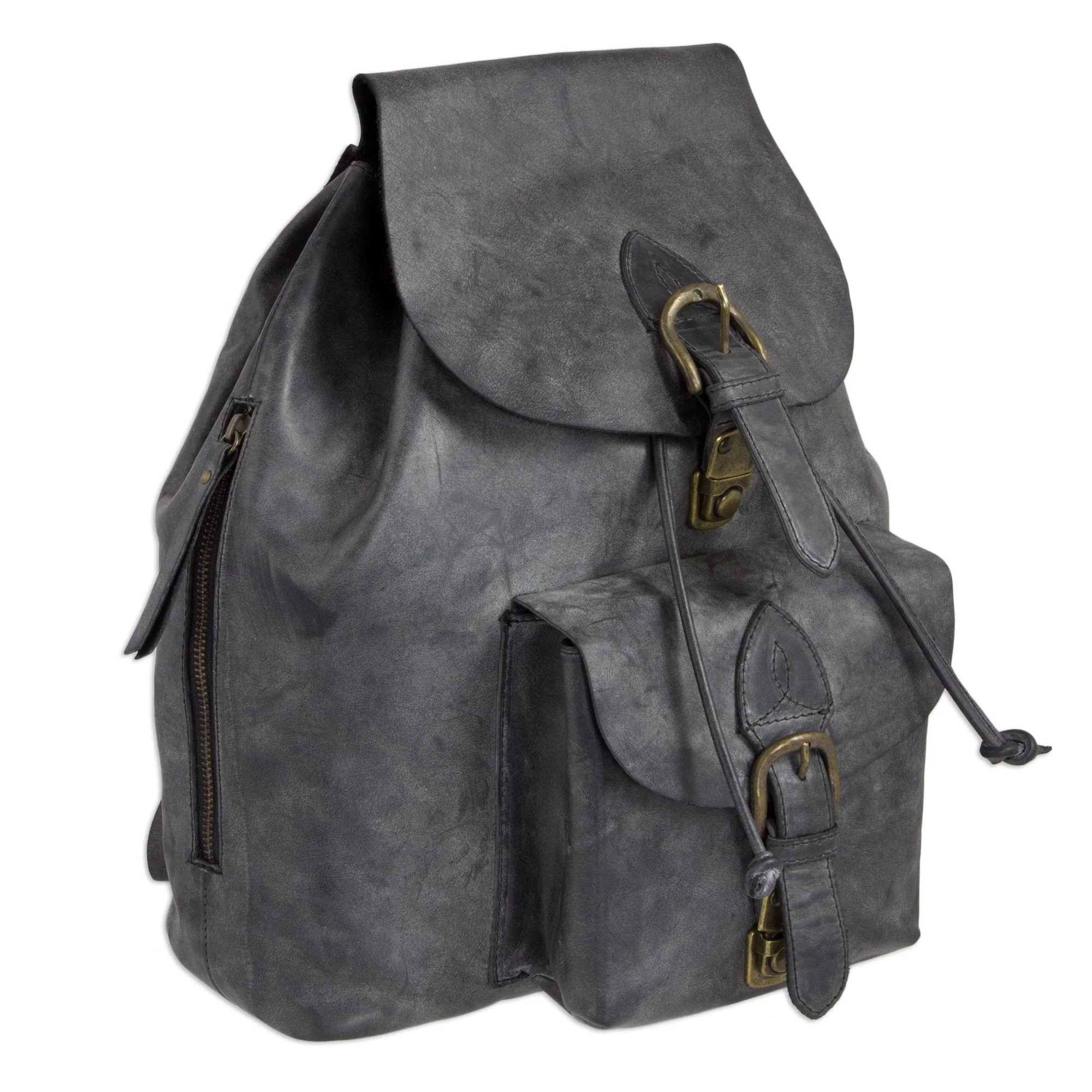 Weathered Charcoal Weathered Charcoal Leather Handcrafted Men's Backpack - Image 2