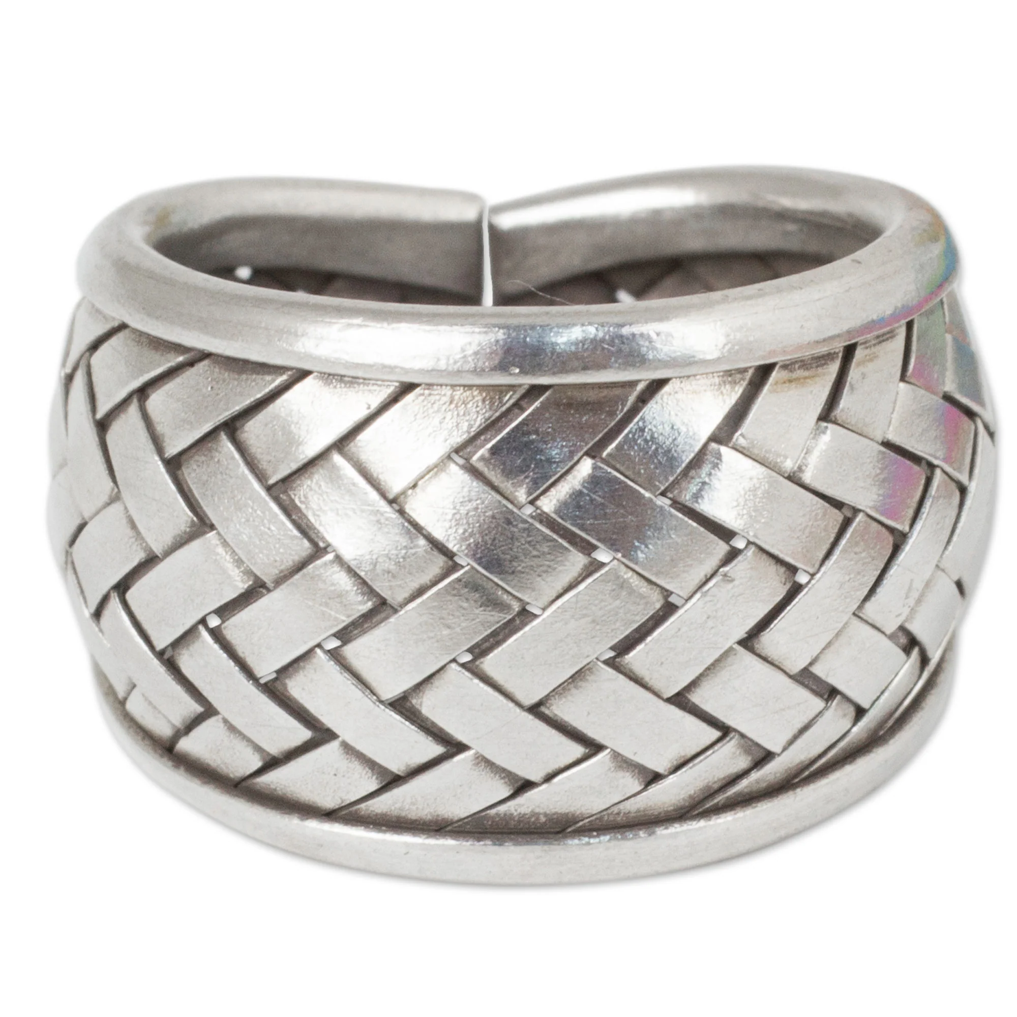 Weaving Fantasies Modern Silver Band Ring with Woven Textures Crafted by Hand - Image 2