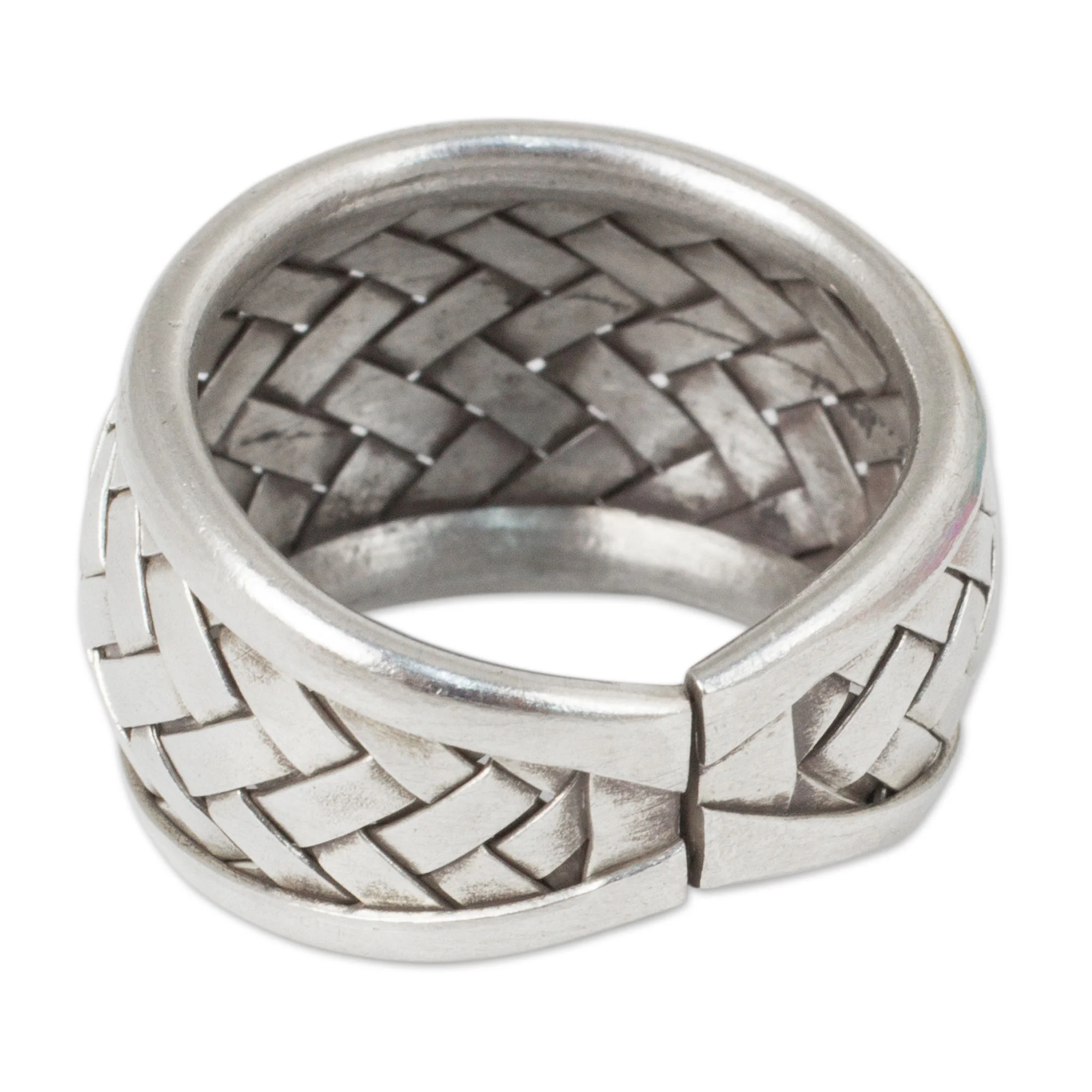 Weaving Fantasies Modern Silver Band Ring with Woven Textures Crafted by Hand - Image 3