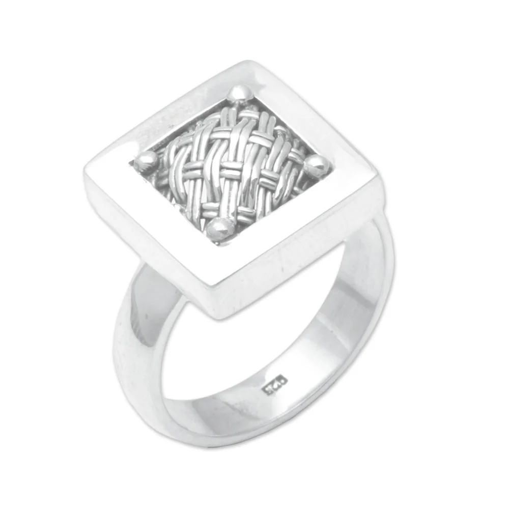 Weaving Ketupats 925 Sterling Silver Basket Weave Balinese Cocktail Ring - Image 2