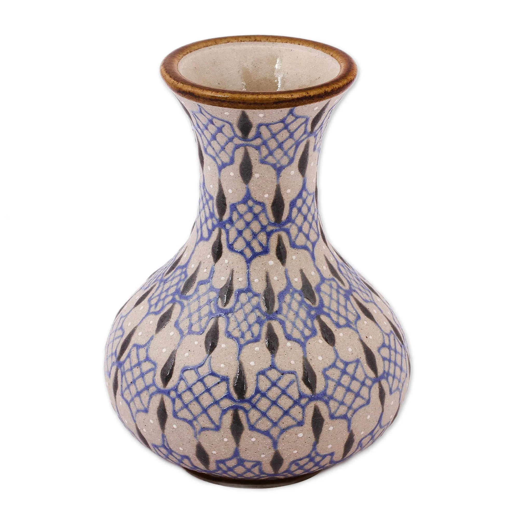 Web of Dew Handcrafted Blue and Grey Patterned Ceramic Flower Vase - Image 2