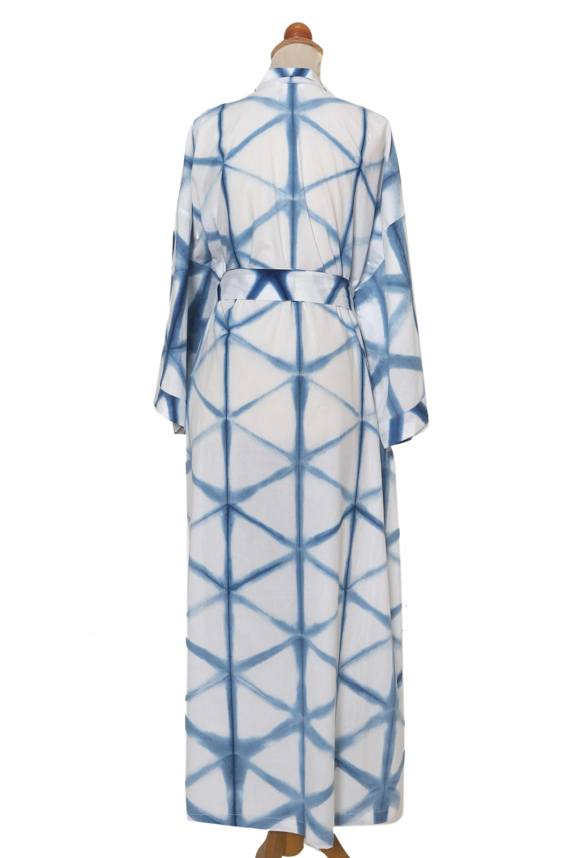 Web of Life Natural Indigo and White Print All Cotton Kimono - Image 5