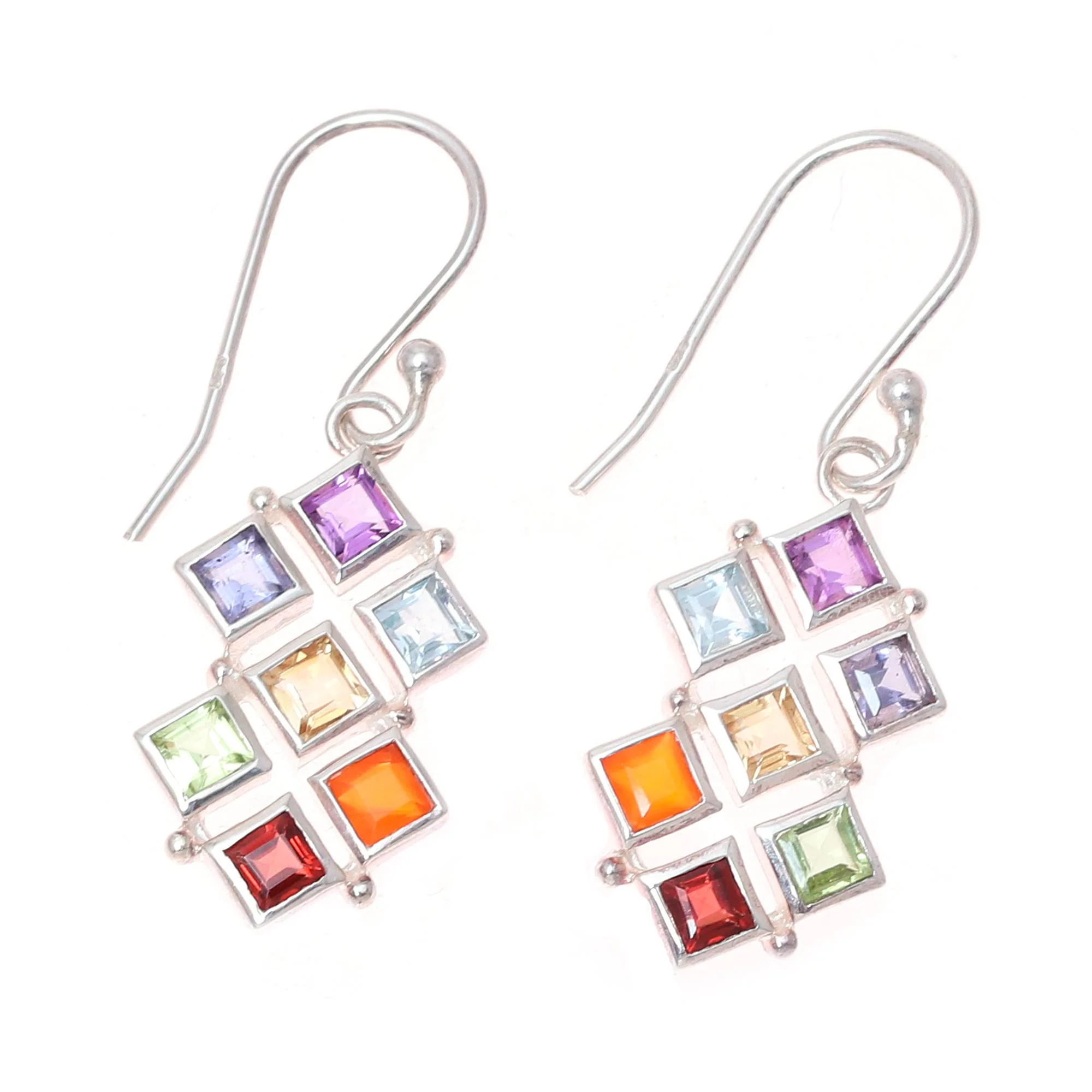 Wellness Multi-Gemstone Chakra Dangle Earrings from India - Image 4