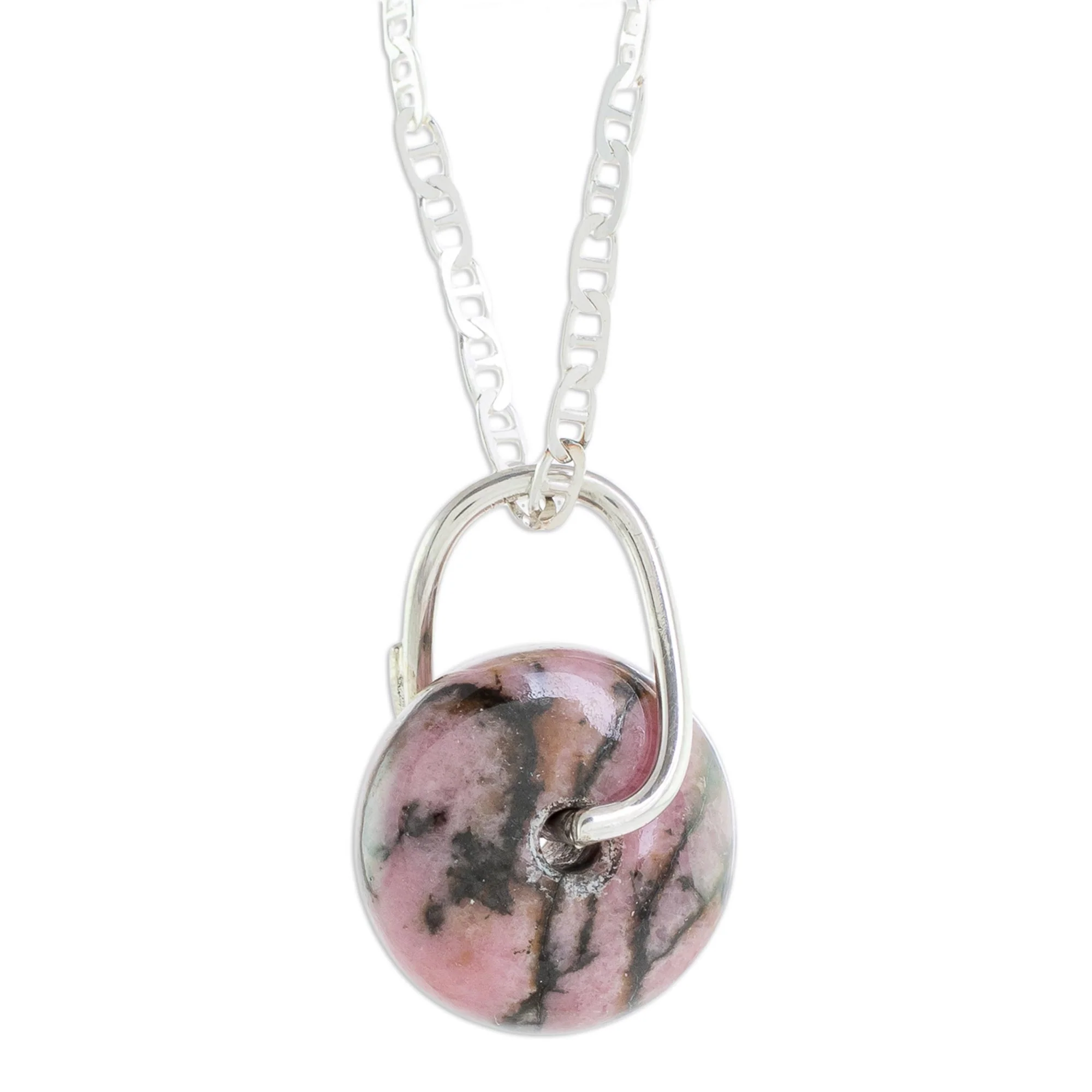 Wheel of Fortune Round Rhodonite Pendant Necklace from Guatemala - Image 2