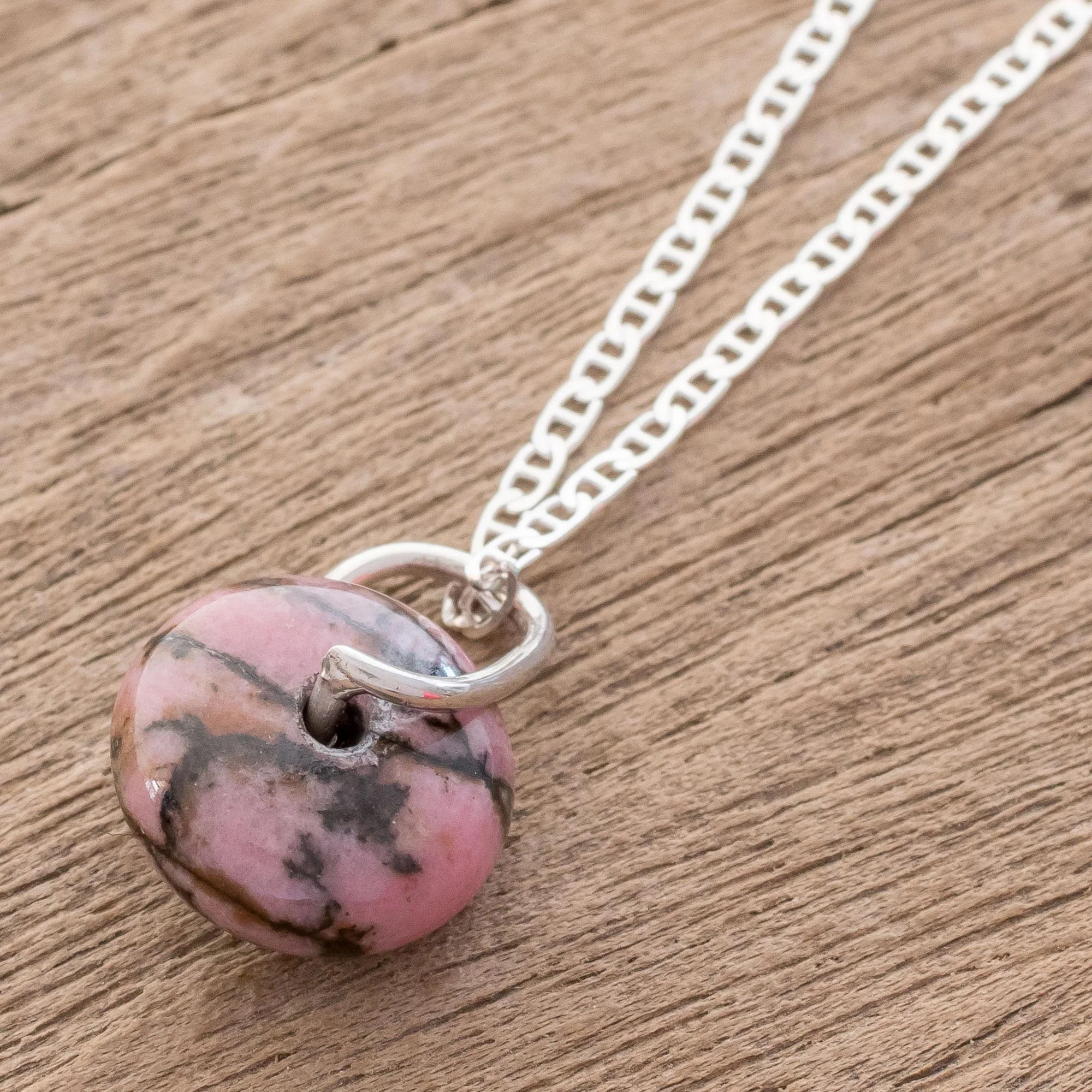 Wheel of Fortune Round Rhodonite Pendant Necklace from Guatemala - Image 3