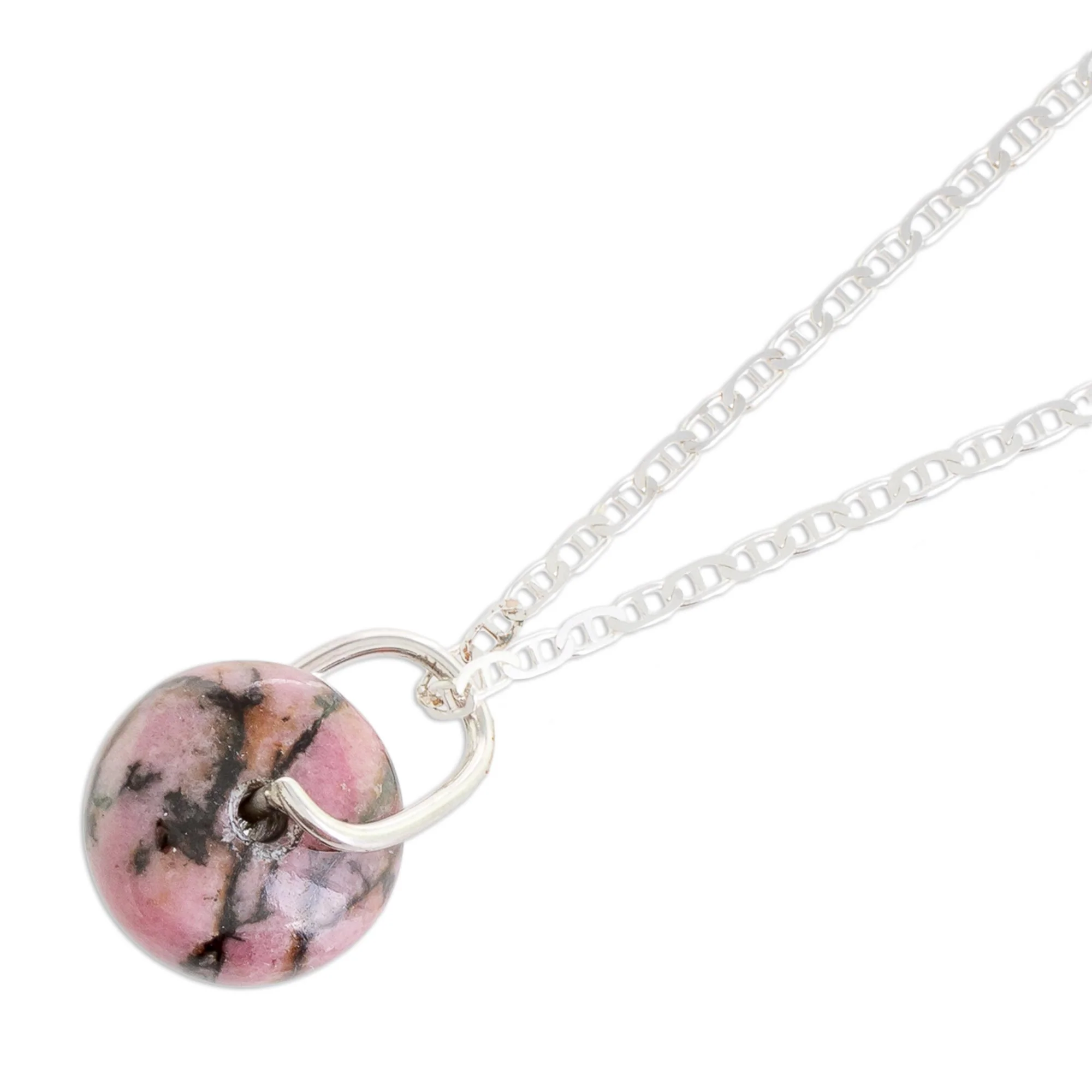 Wheel of Fortune Round Rhodonite Pendant Necklace from Guatemala - Image 5
