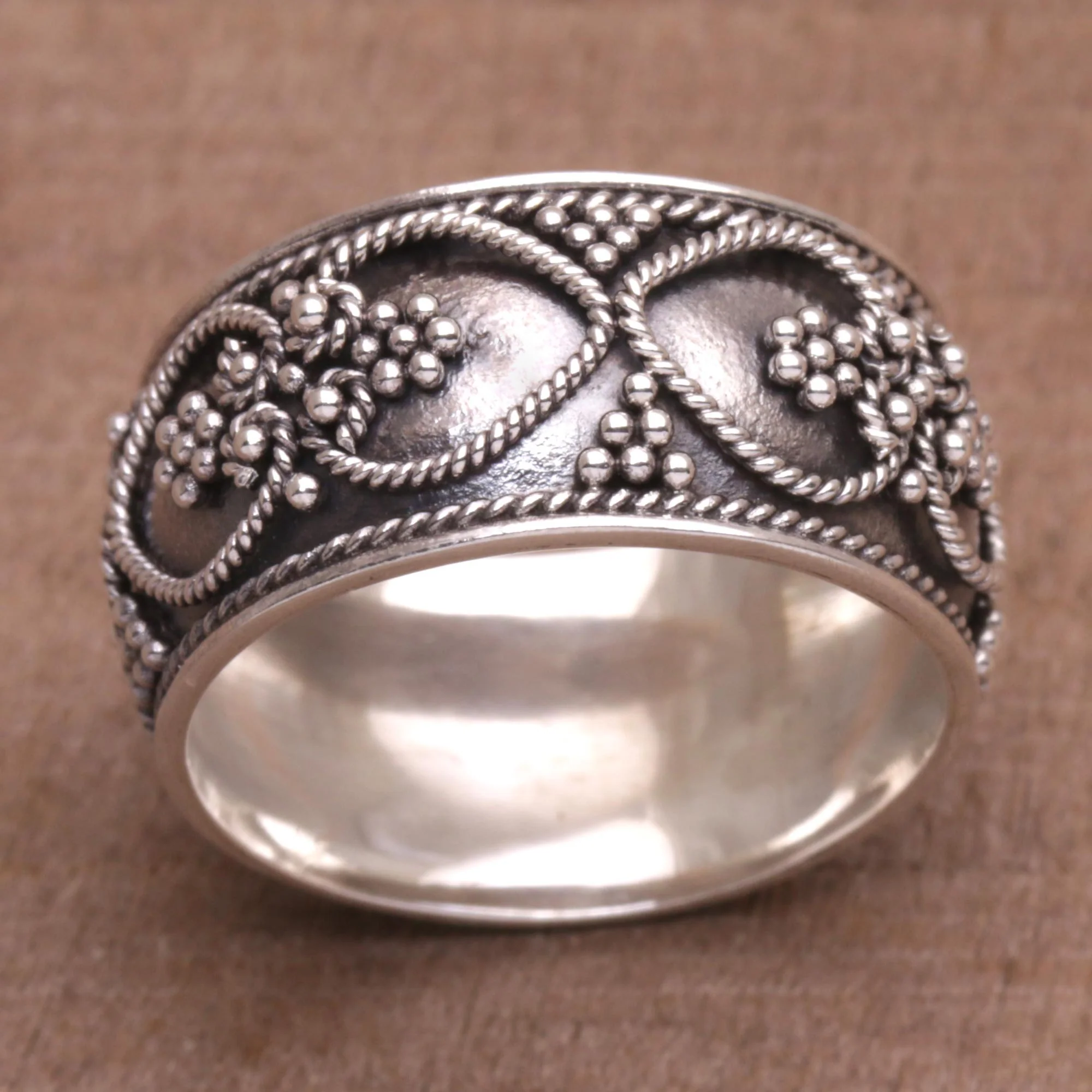 When Hearts Meet Handmade Sterling Silver Band Ring from Indonesia - Image 3
