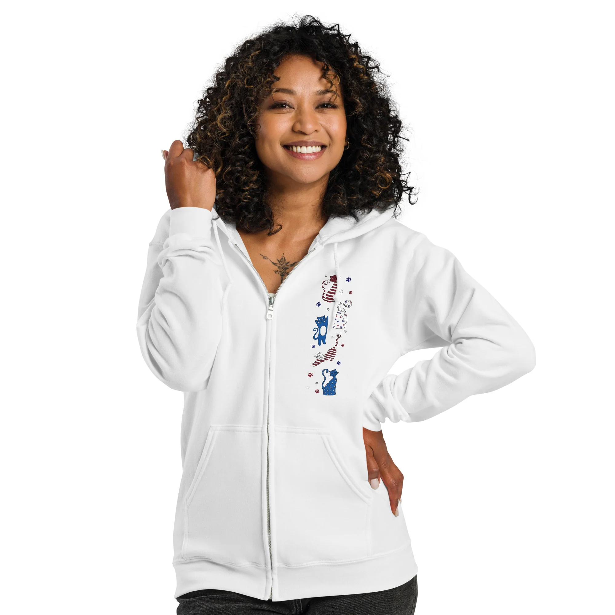 Whimsy Americana Cats Zip Hoodie - Image 2