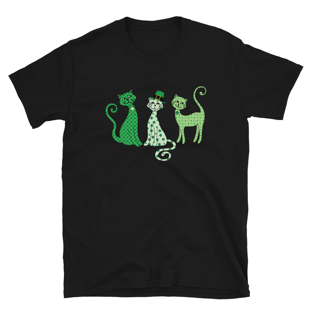 Whimsy St. Patrick's Day Cats T-Shirt - Image 3