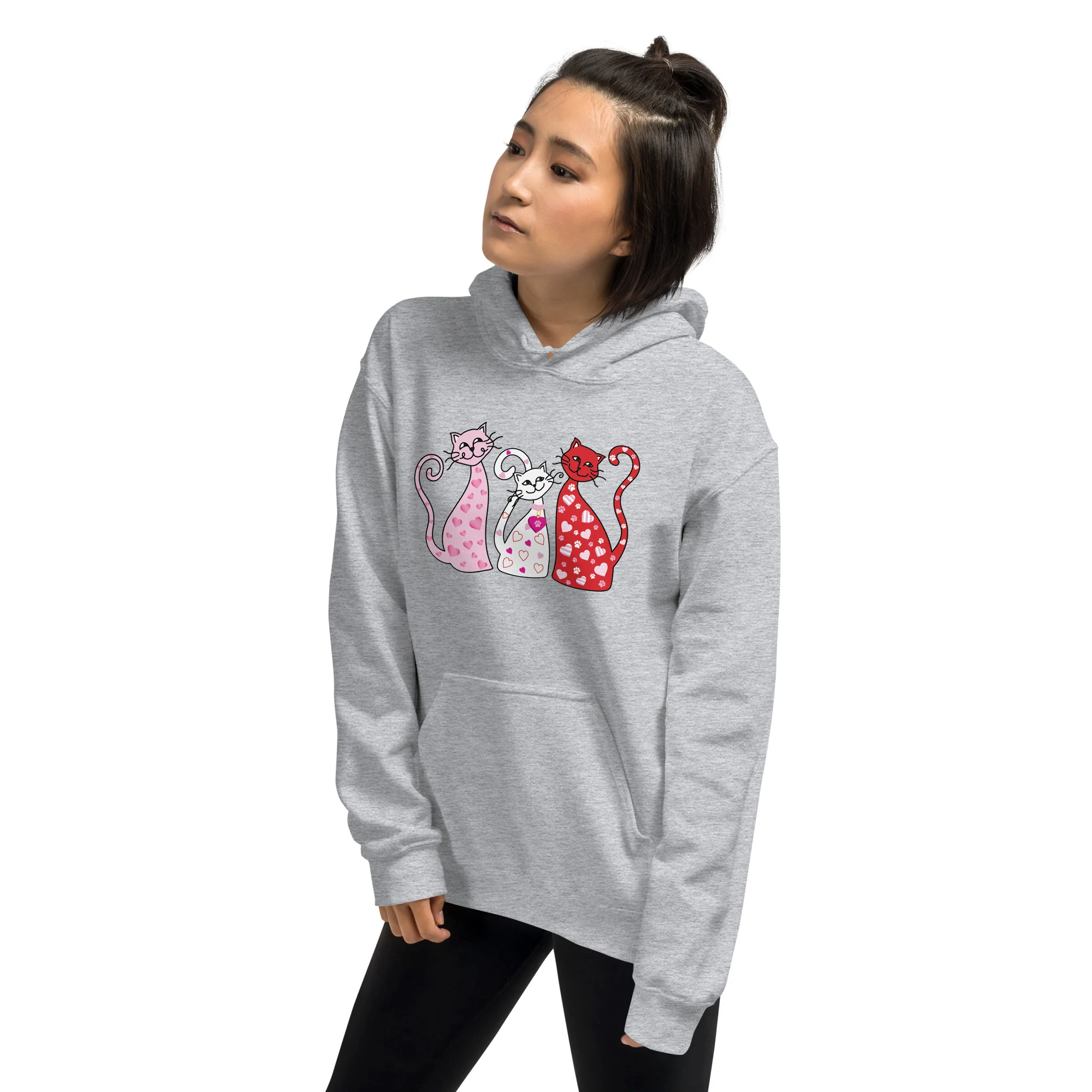 Whimsy Valentine Cats Hoodie - Image 2