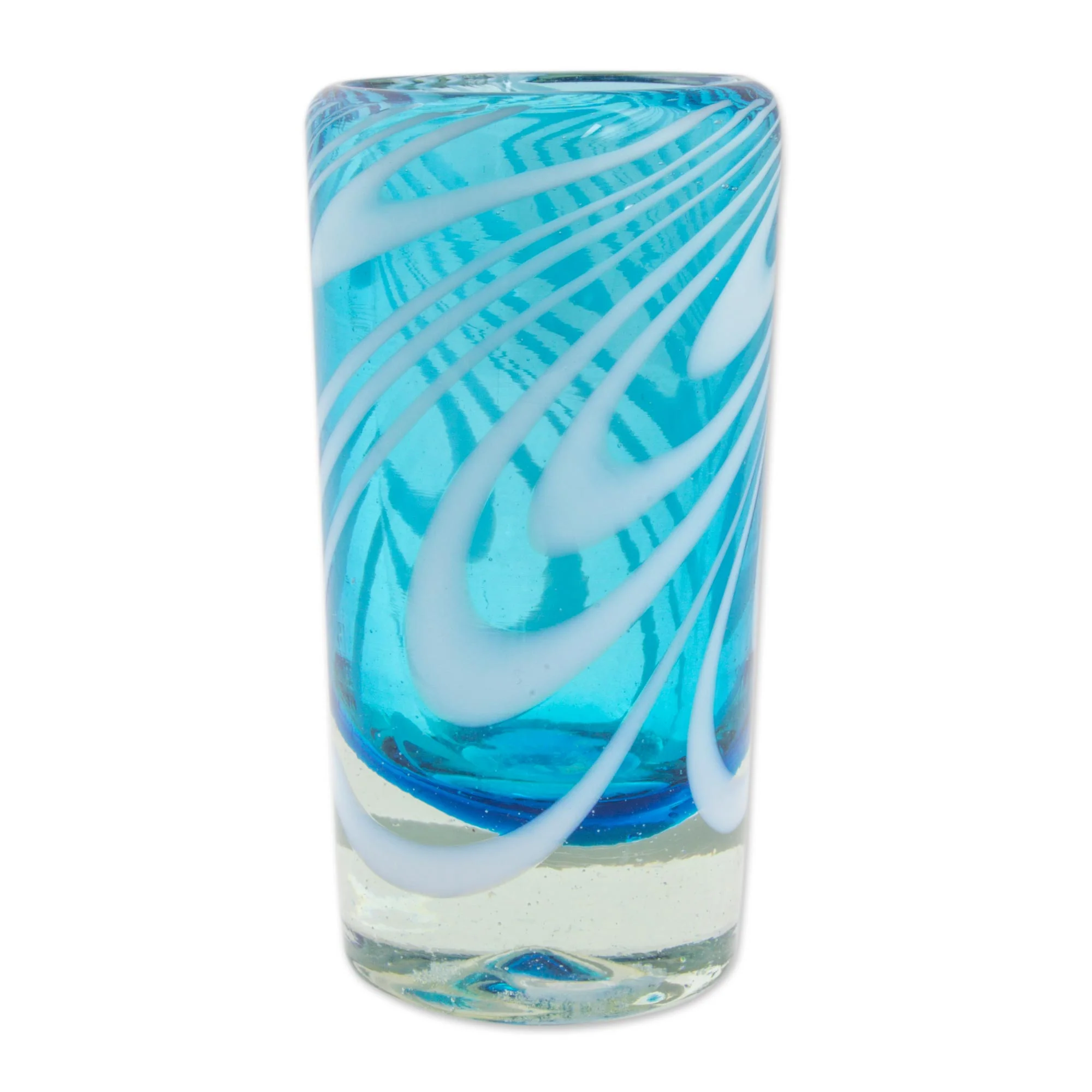 Whirling Aquamarine 6 Hand Blown Shot Glasses in Blue and White from Mexico - Image 4