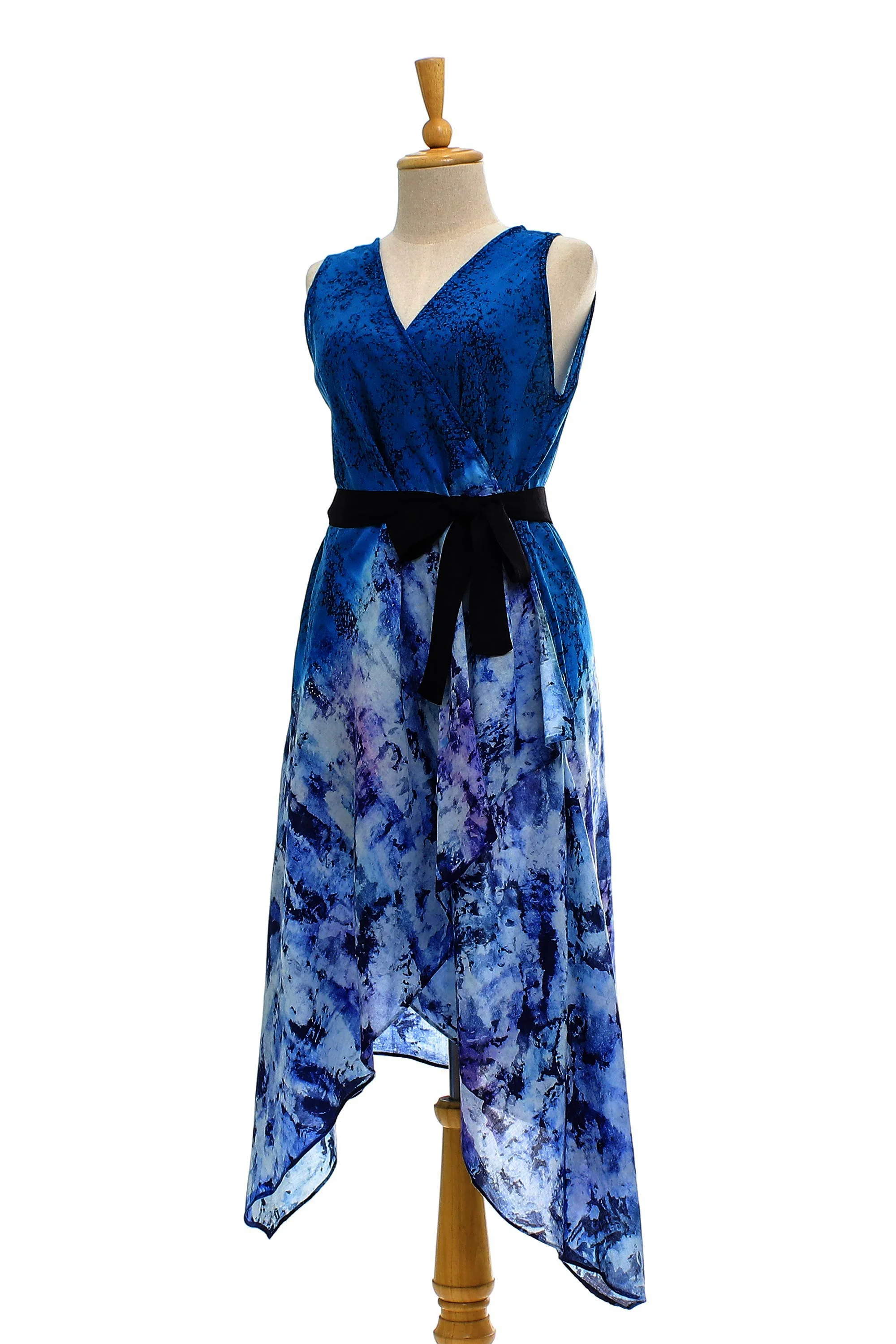 Whirlwind in Blue Handkerchief Hem Peacock Blue Wrap Dress - Image 4