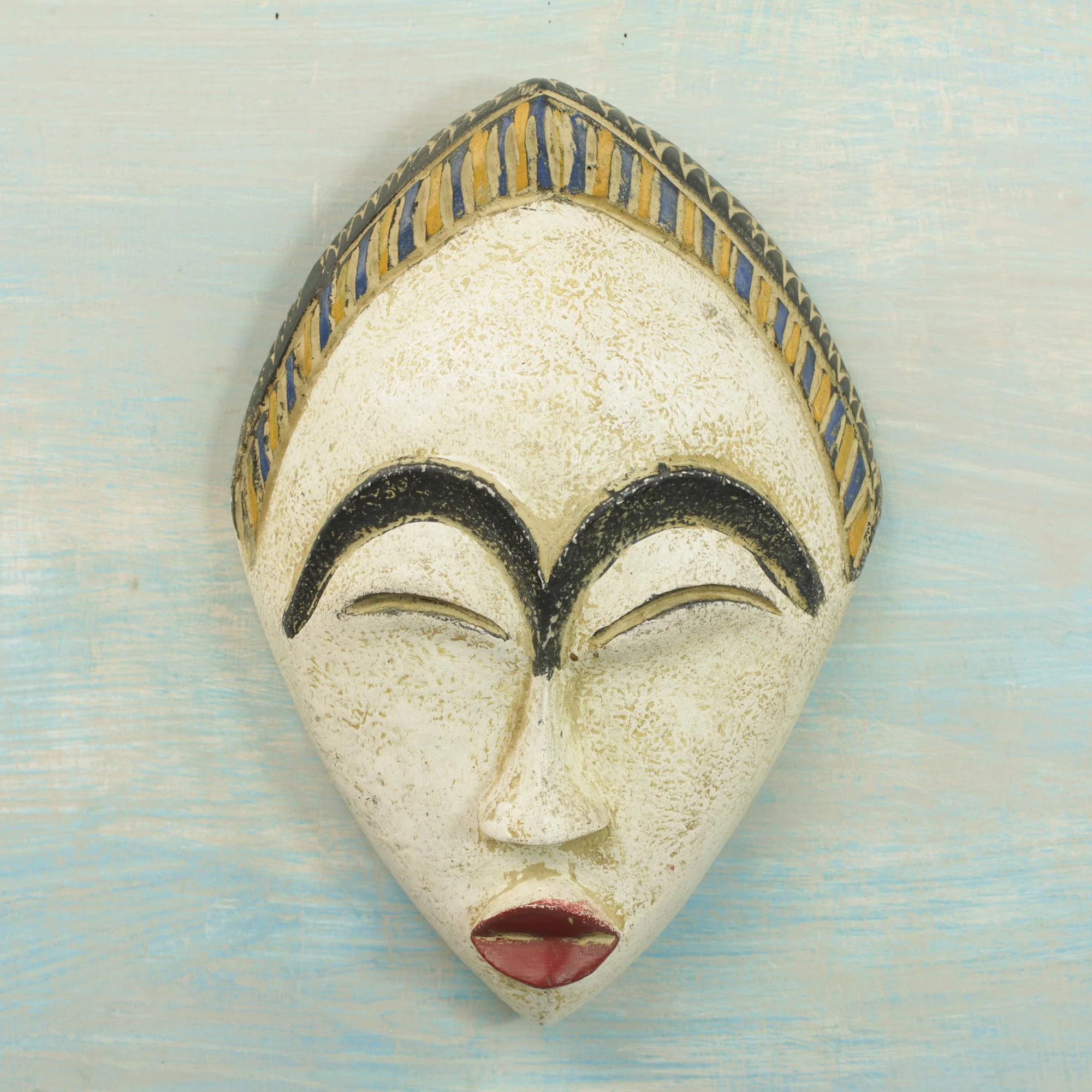 White Adesewa Artisan Hand Carved Sese Wood White Adesewa Beauty Mask - Image 3